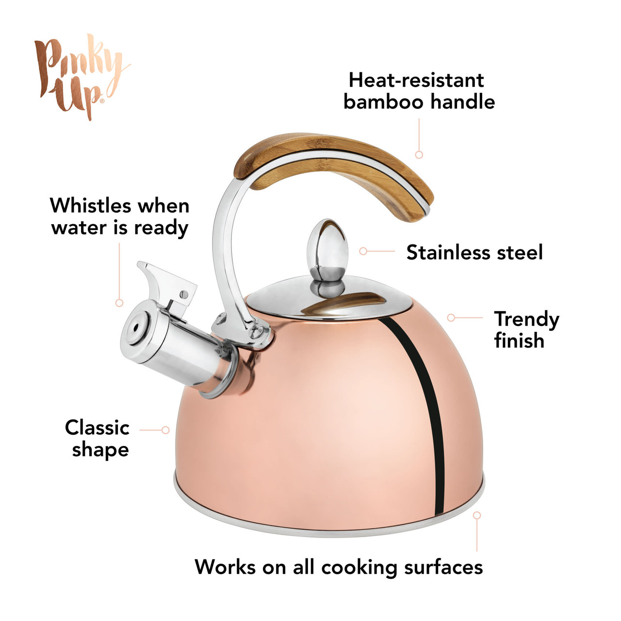 Presley Tea Kettle in Rose Gold by Pinky Up