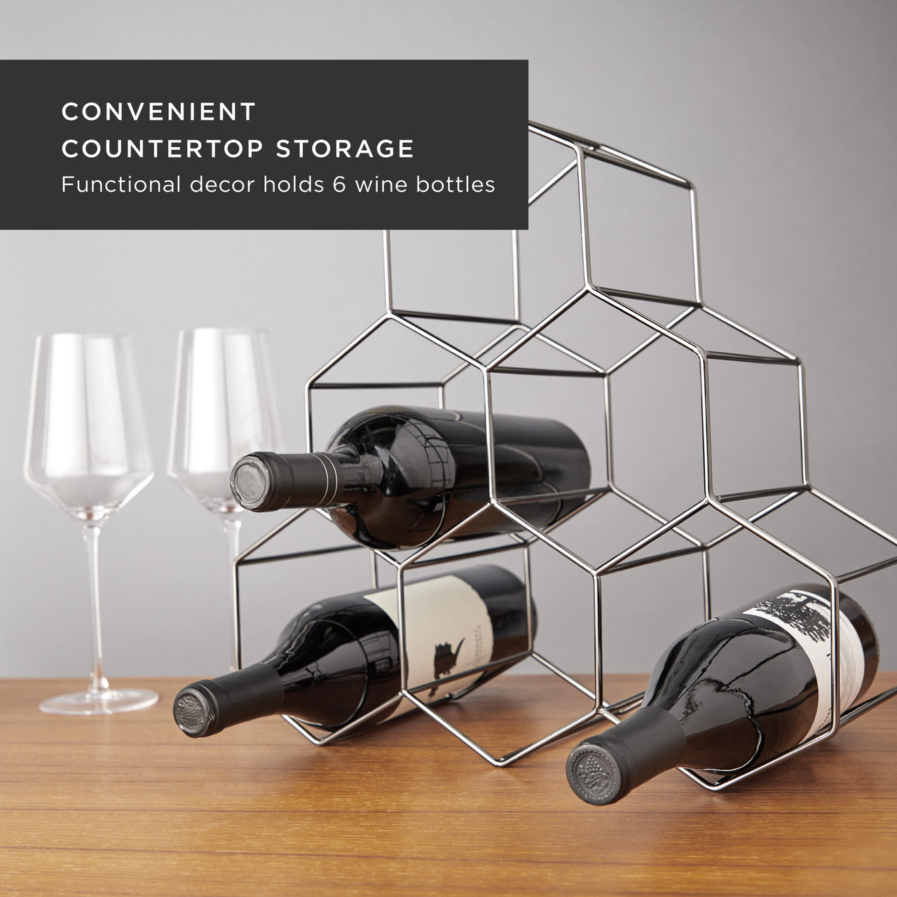 Gunmetal Geo Counter Top Wine Rack by Viski®