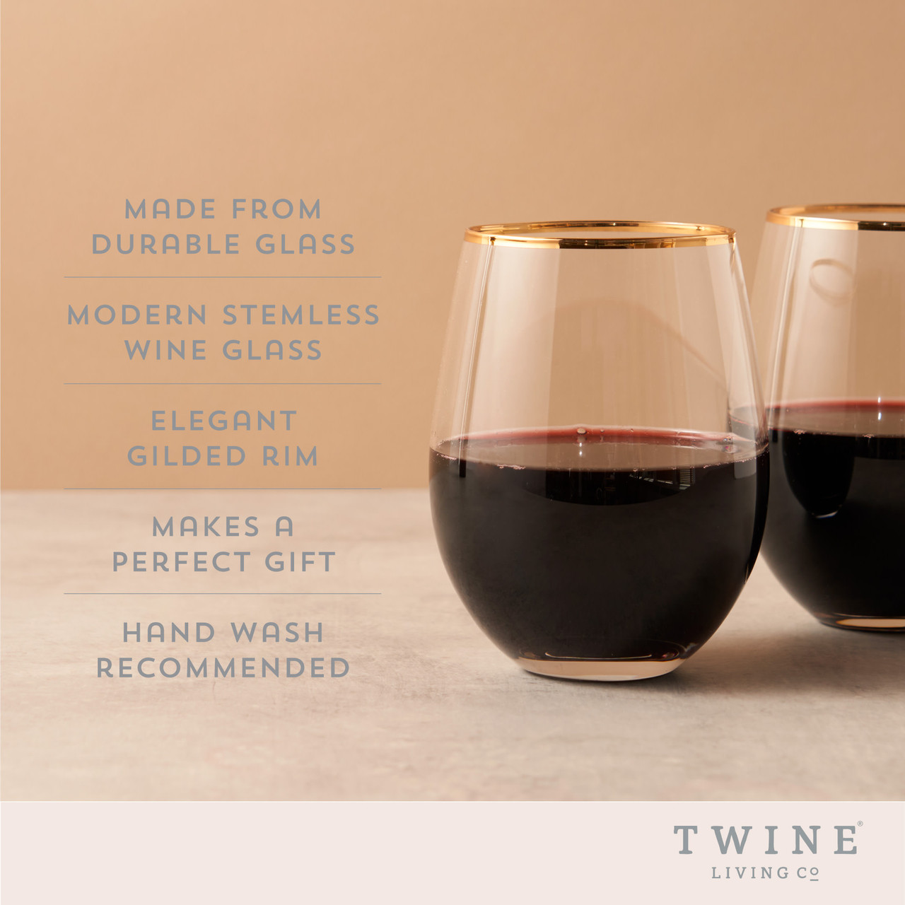 Gilded Stemless Wine Glass Set by Twine