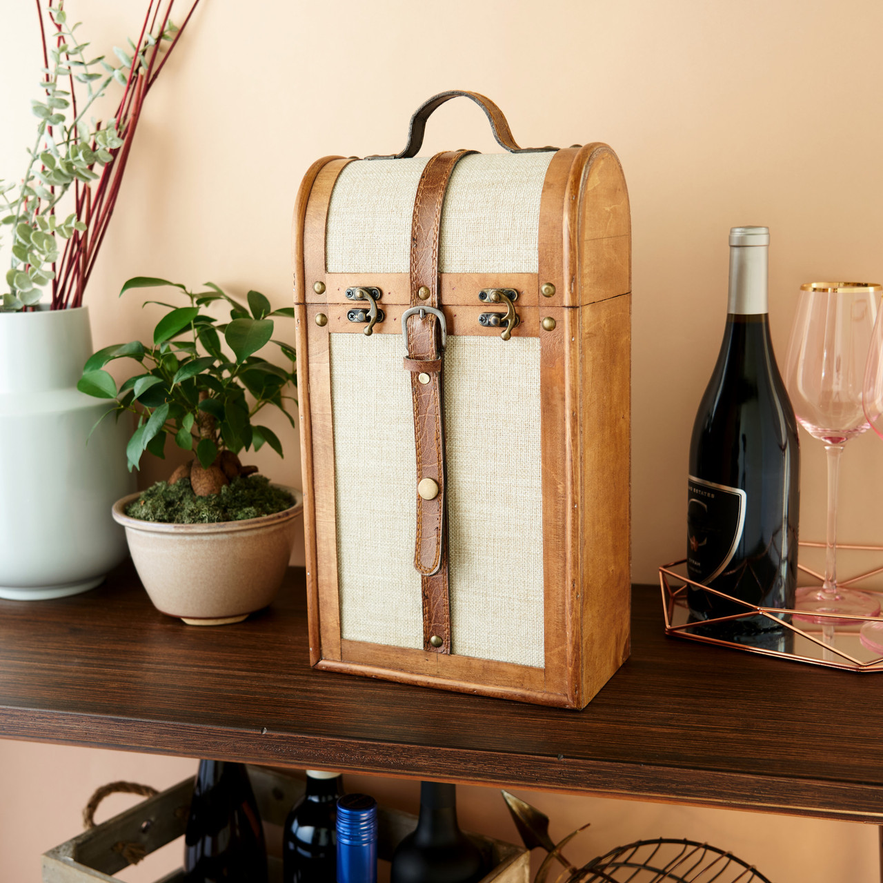 2-Bottle Vintage Trunk Wine Box by Twine®