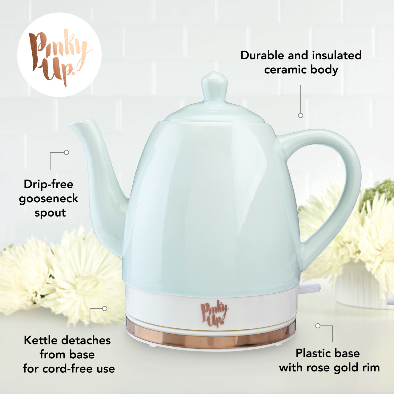 Noelle Ceramic Electric Tea Kettle by Pinky Up®