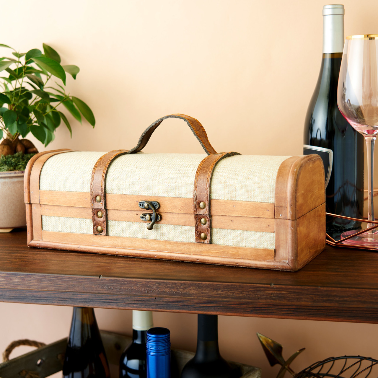 1-Bottle Vintage Striped Trunk Wine Box by Twine®
