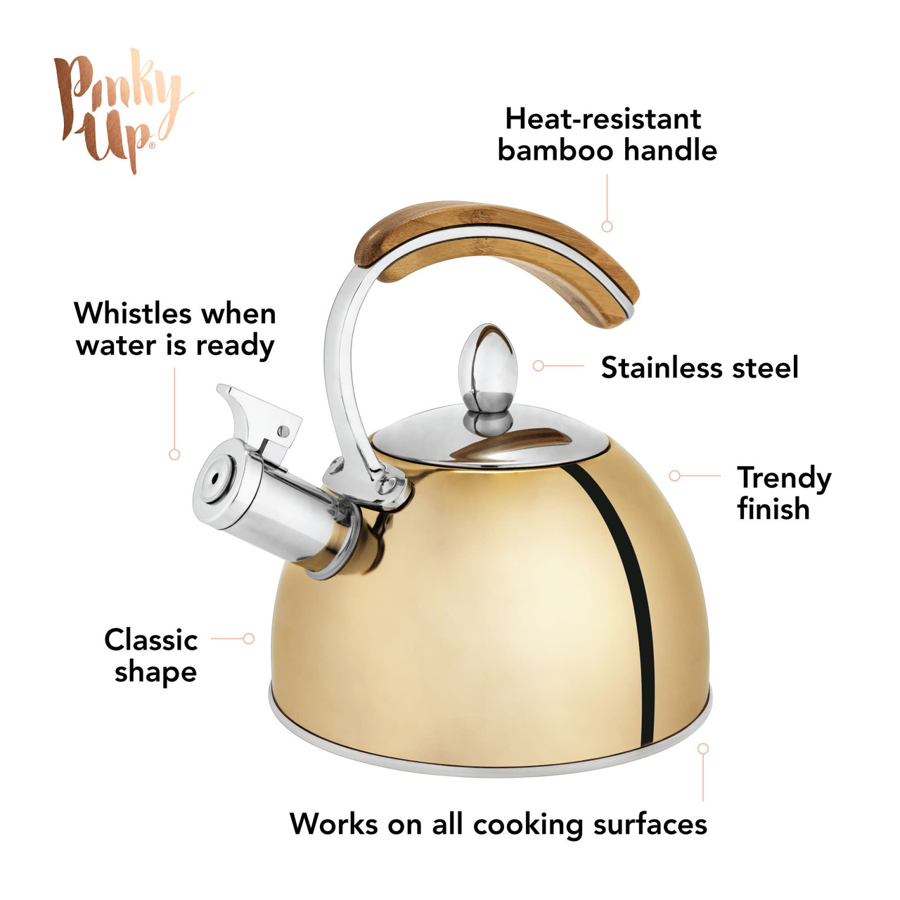 Presley Gold Tea Kettle by Pinky Up®