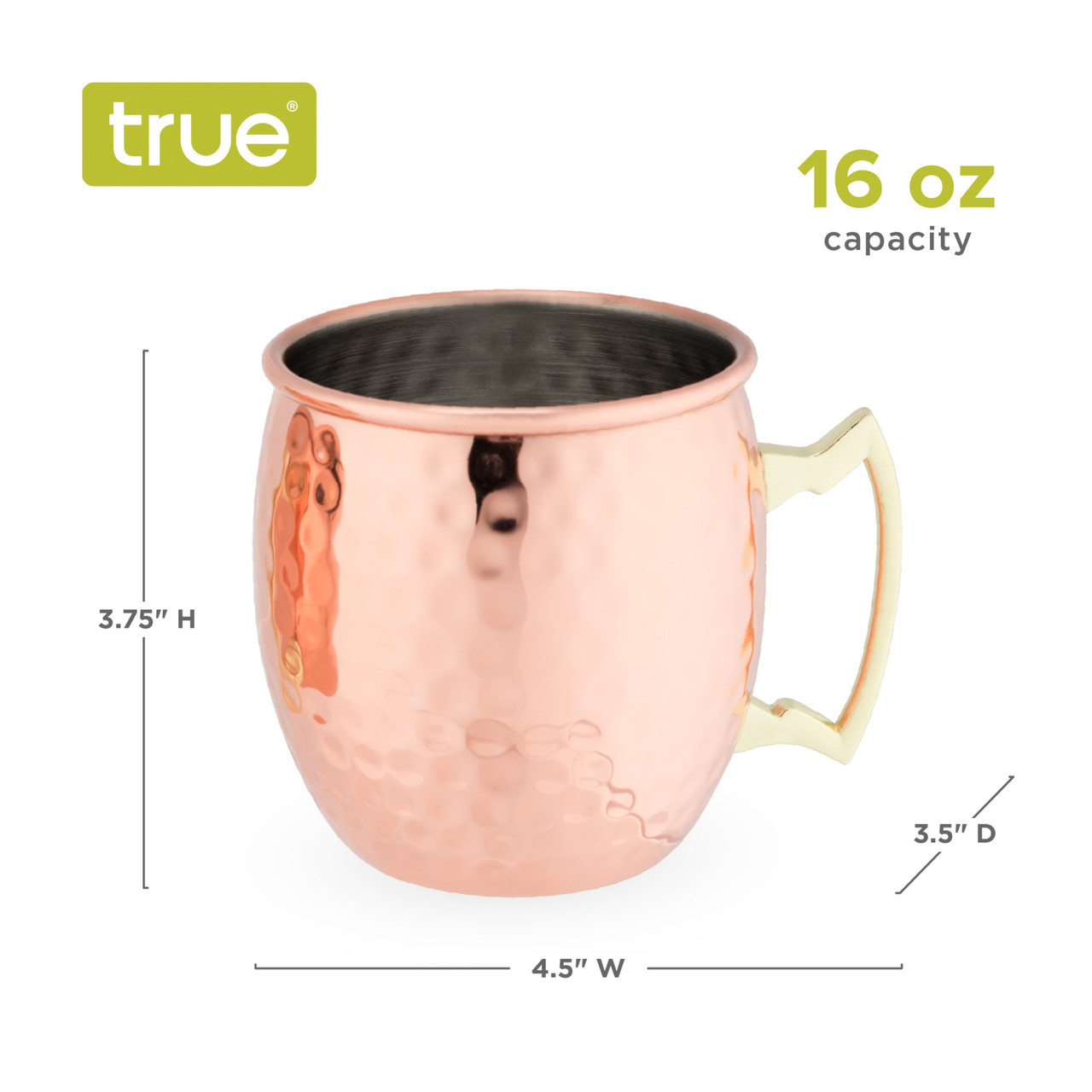 Hammered Moscow Mule Copper Mugs, 2 Pack, by True