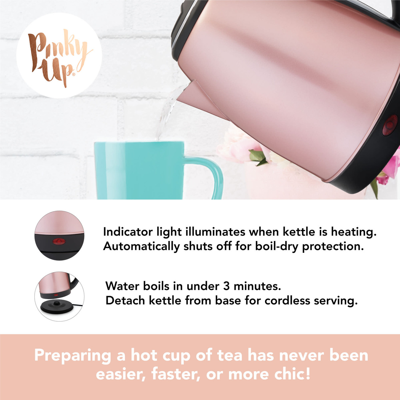 Parker Rose Gold Electric Tea Kettle by Pinky Up