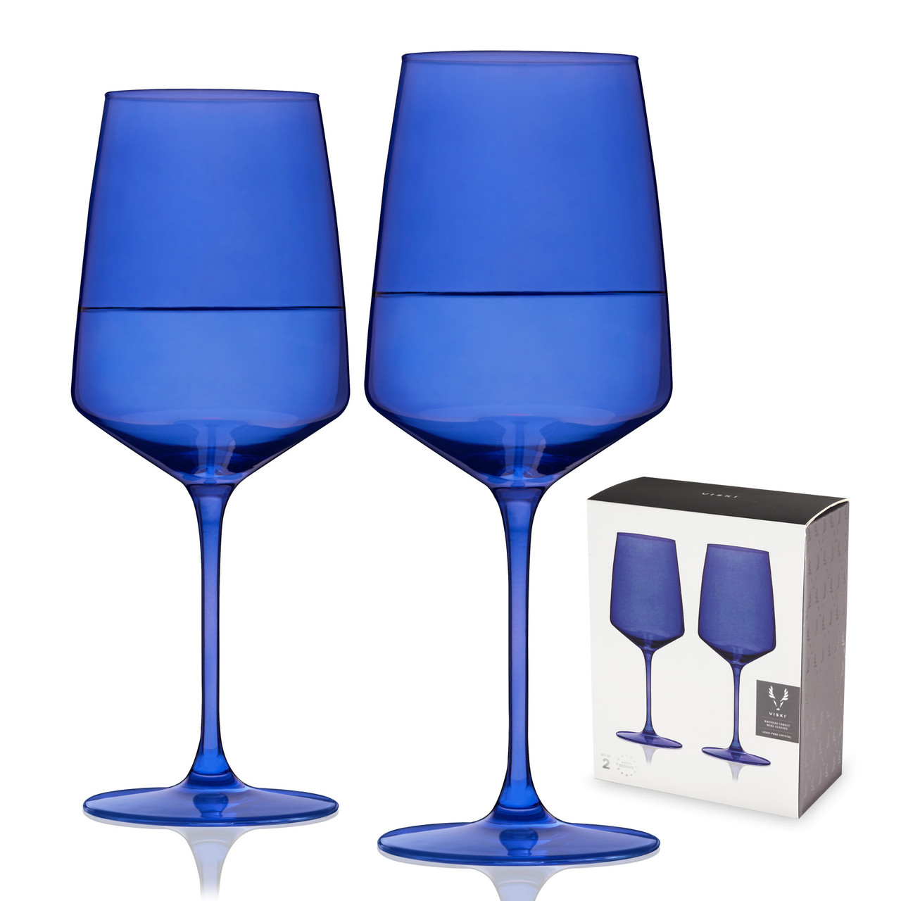 Reserve Nouveau Crystal Wine Glasses in Cobalt By Viski (set