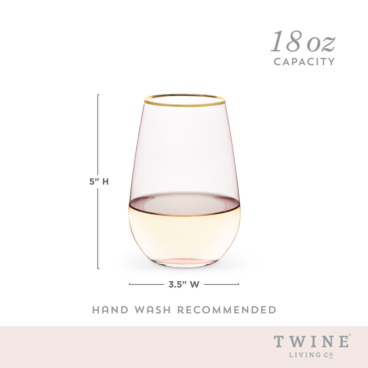 Rose 18 oz. Crystal Stemless Wine Glass Set of 4 by Twine®