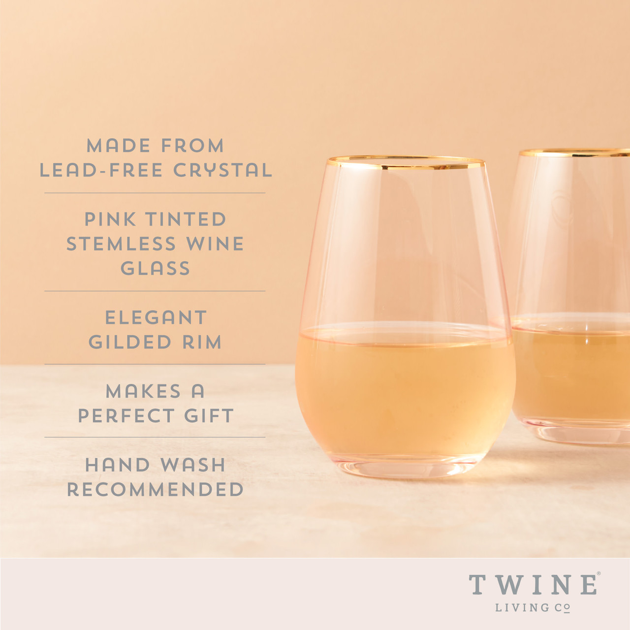 Rose 18 oz. Crystal Stemless Wine Glass Set of 4 by Twine®