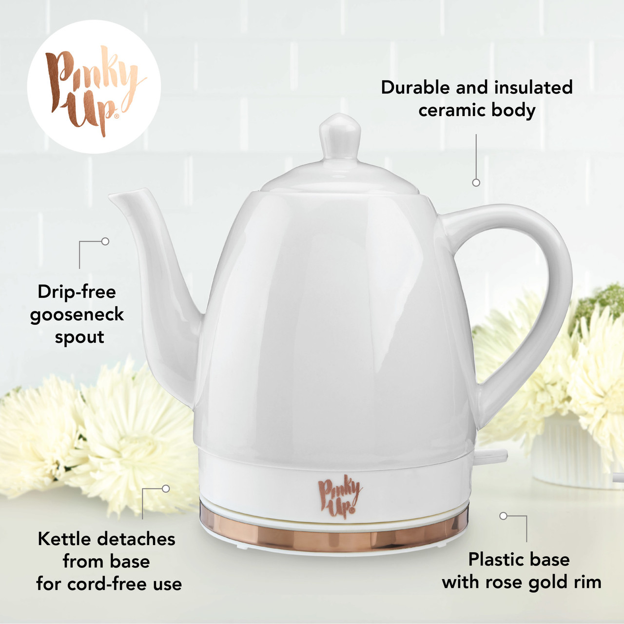 Noelle Grey Ceramic Electric Tea Kettle by Pinky Up®