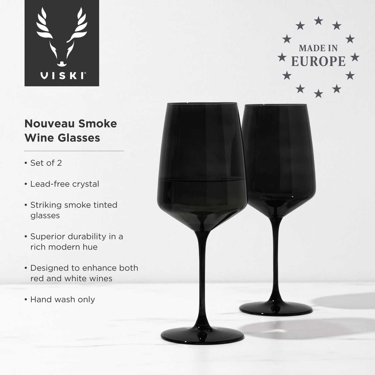 Reserve Nouveau Crystal Wine Glasses in Smoke By Viski (set