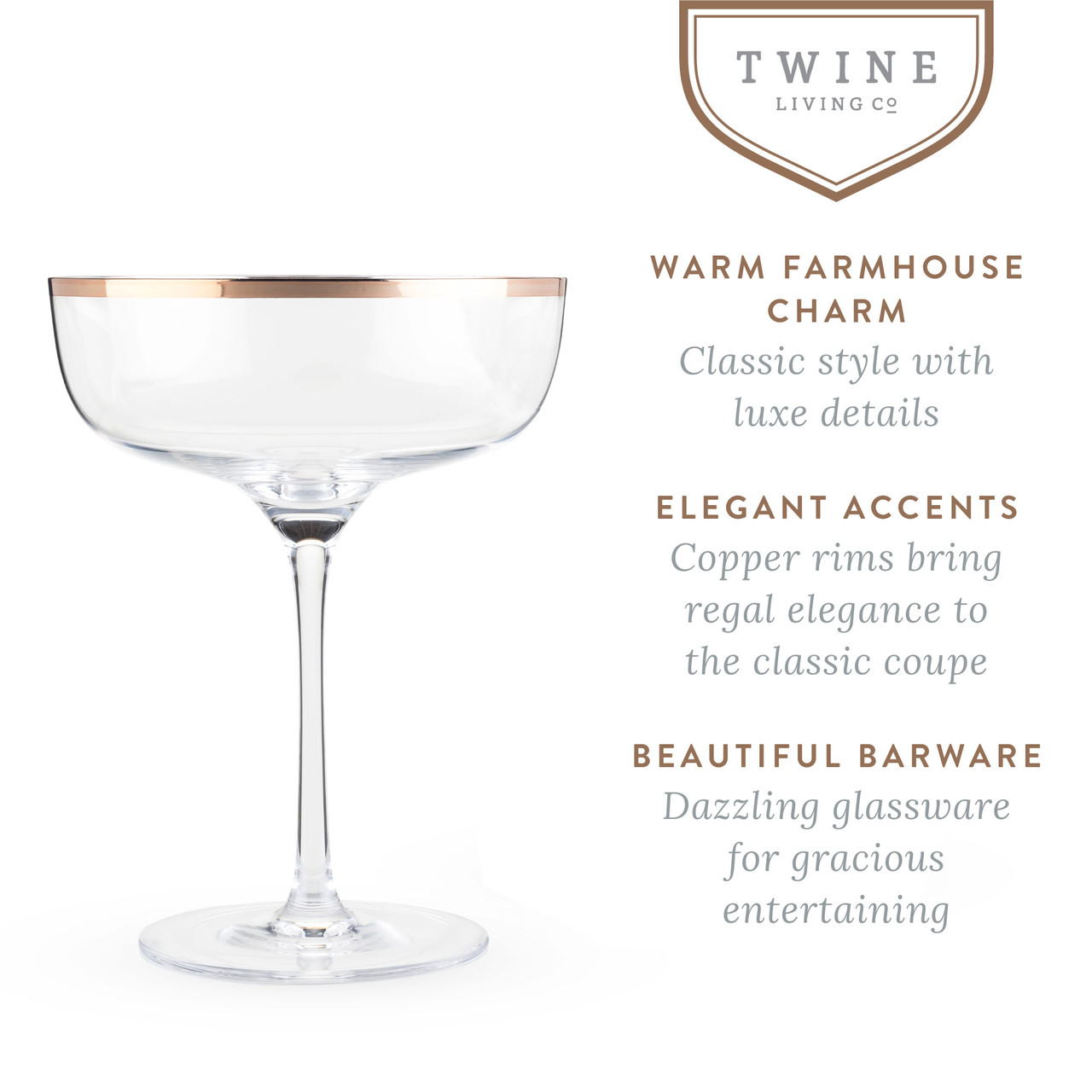 Copper Rim Crystal Coupe Set by Twine®