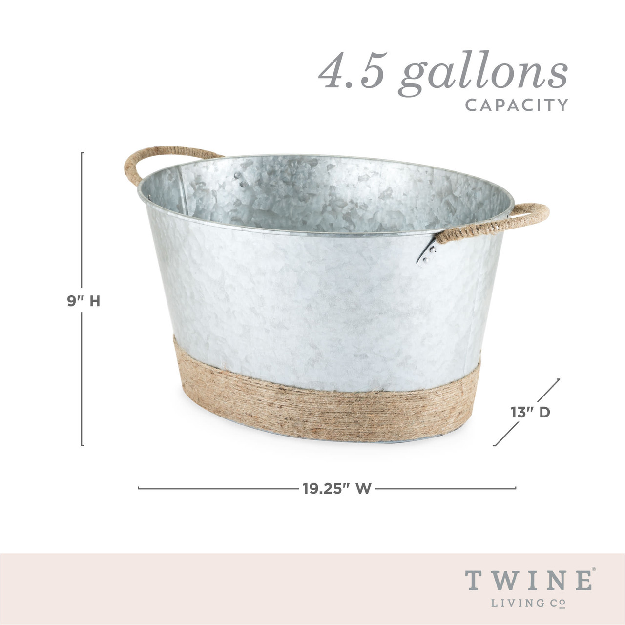 Jute Rope Wrapped Galvanized Tub by Twine®