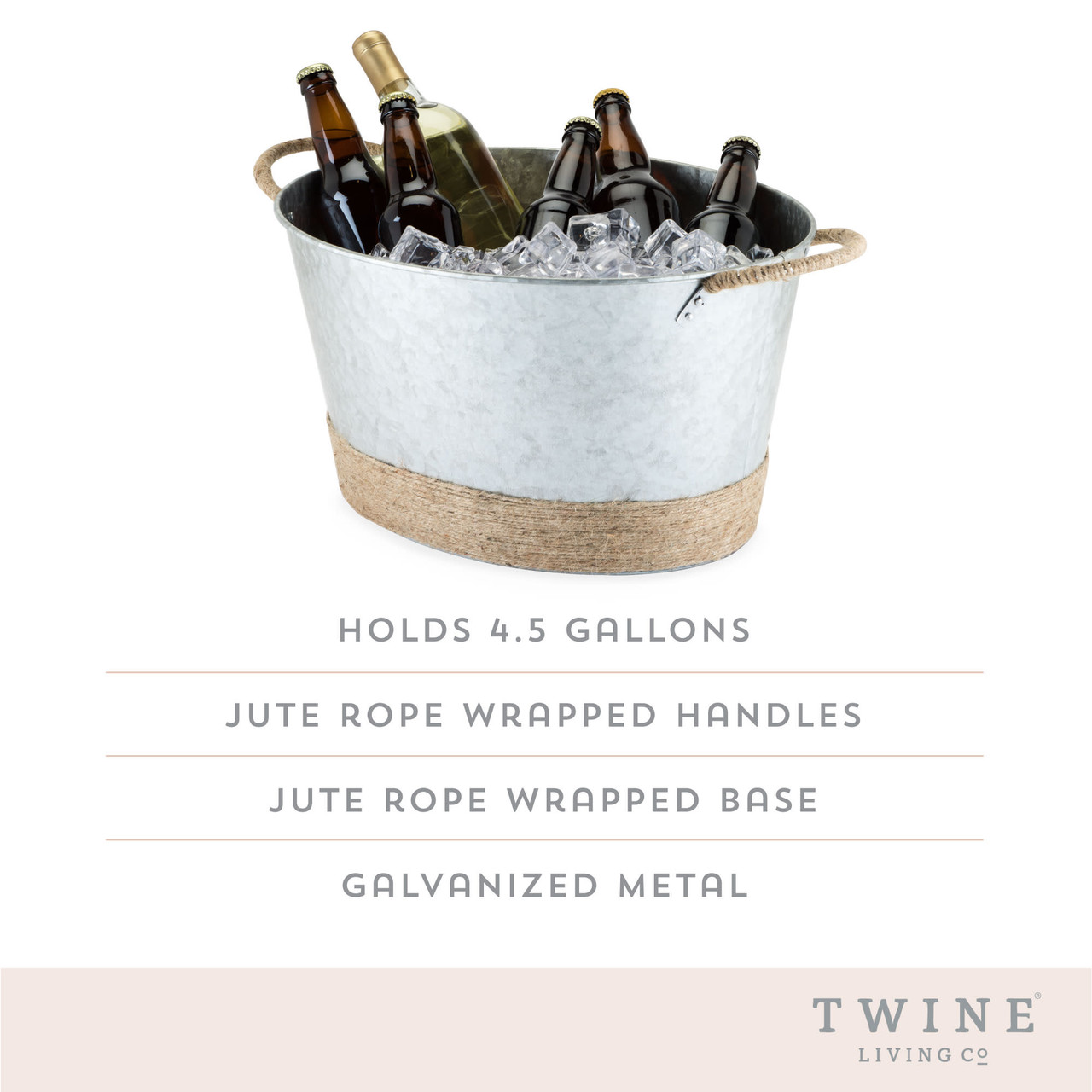 Jute Rope Wrapped Galvanized Tub by Twine®