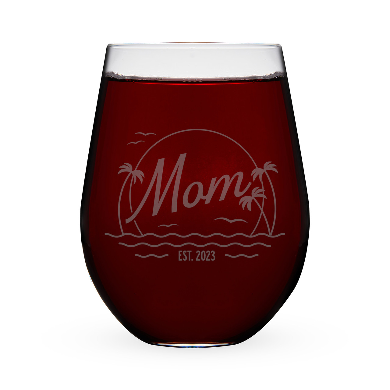 Beach Mom, Est. 2023 Stemless Wine Glass