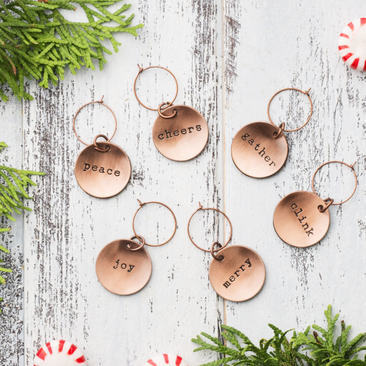 Brushed Copper Holiday Wine Charms by Twine®