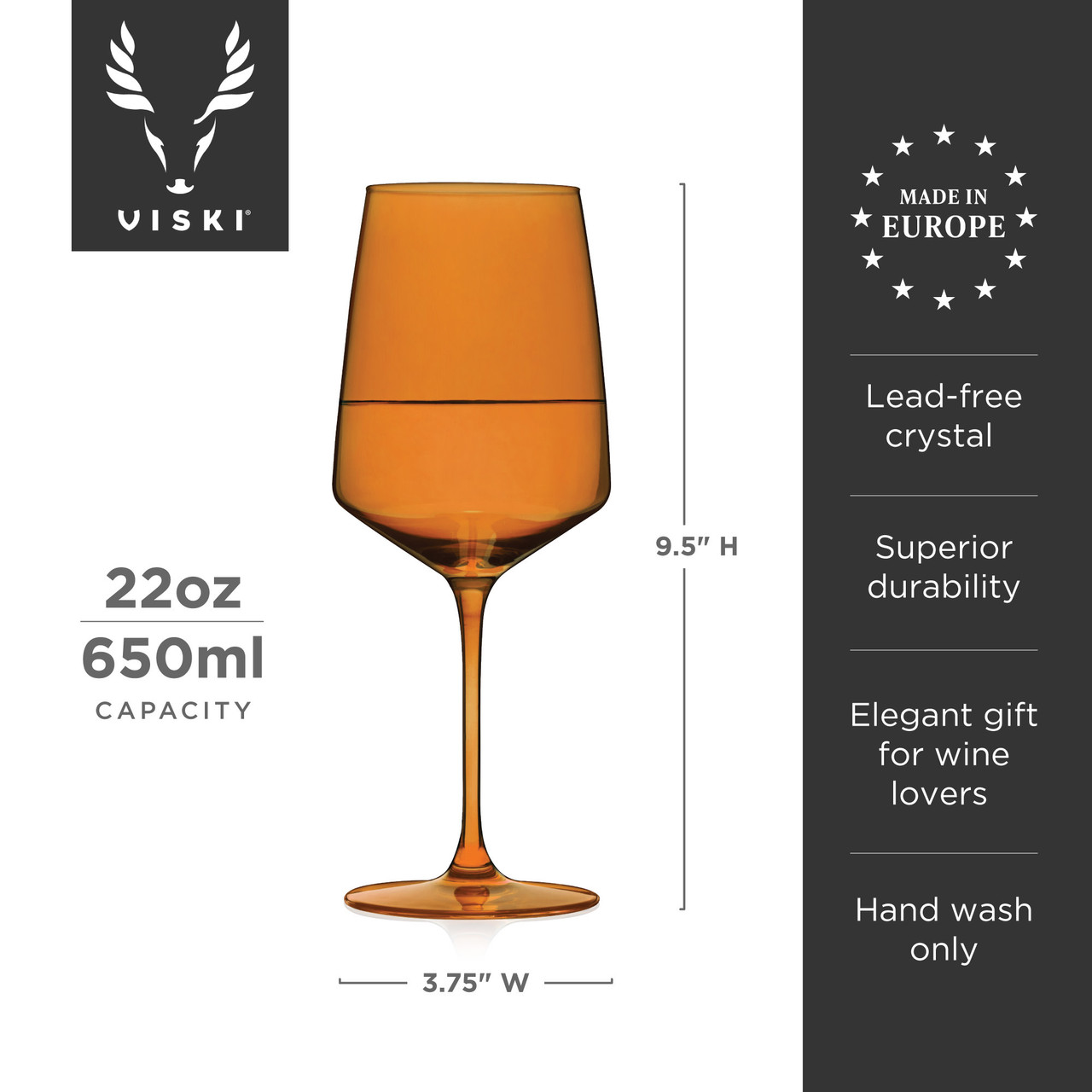 Reserve Nouveau Crystal Wine Glasses in Amber By Viski (set