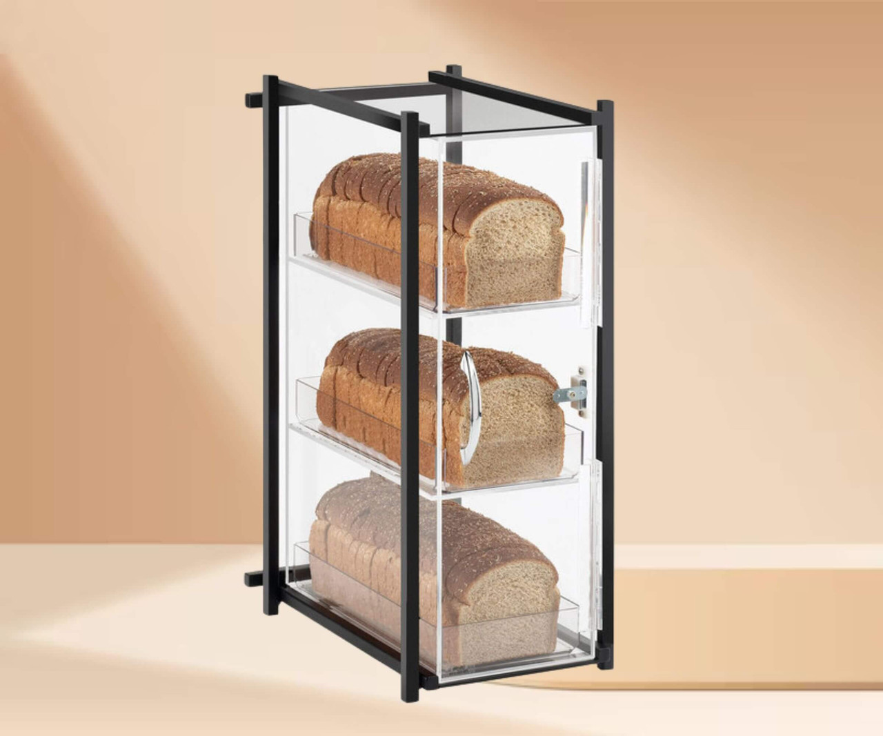 Cal-Mil 9 1/2" x 14 1/2" x 19 3/4" One by One Three Tier Black Bread Display Case-Chicken Pieces