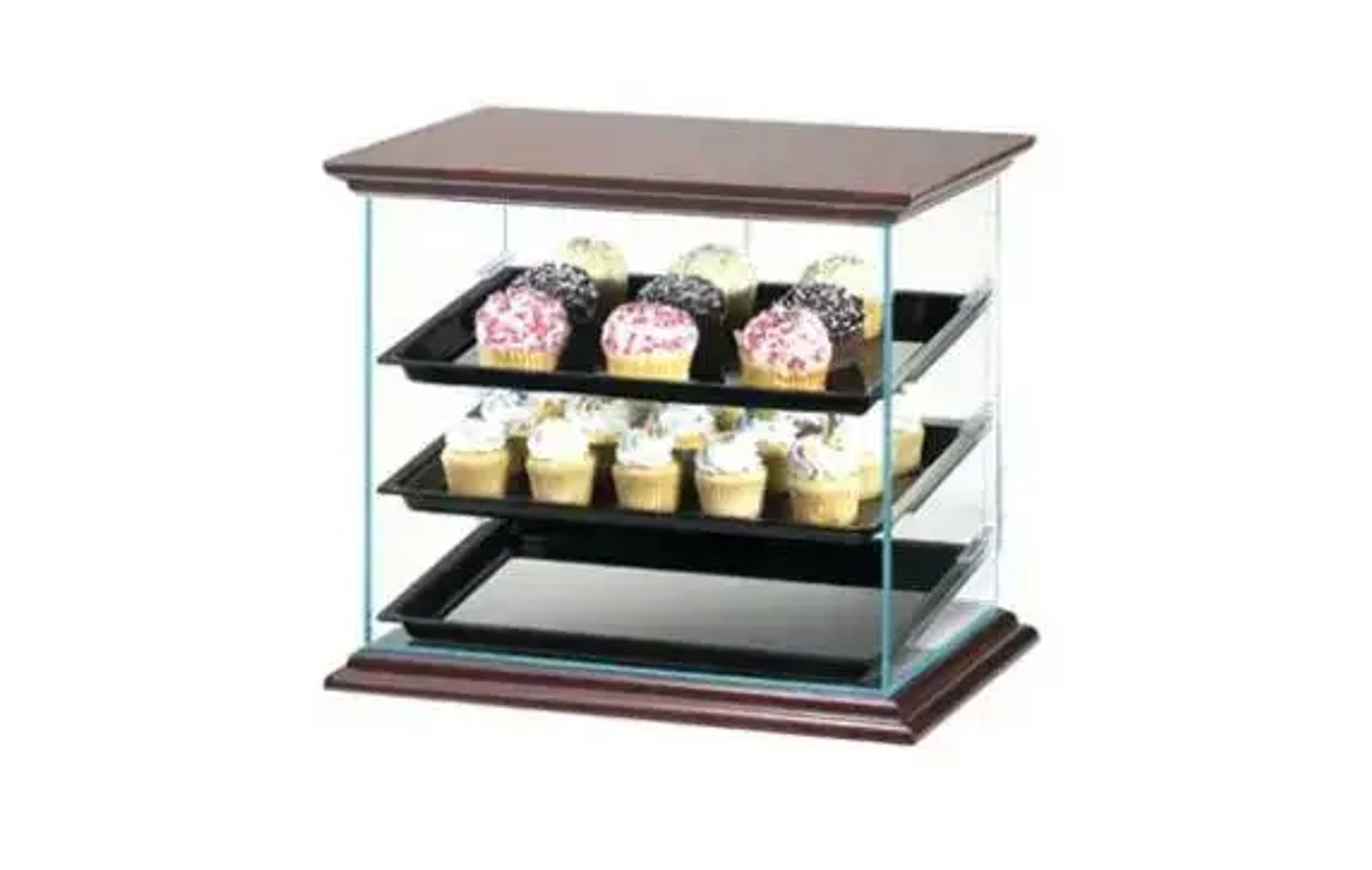 Cal-Mil 21" x 16 3/4" x 18 1/4" Westport Three Tier Wood Trim Display Case-Chicken Pieces