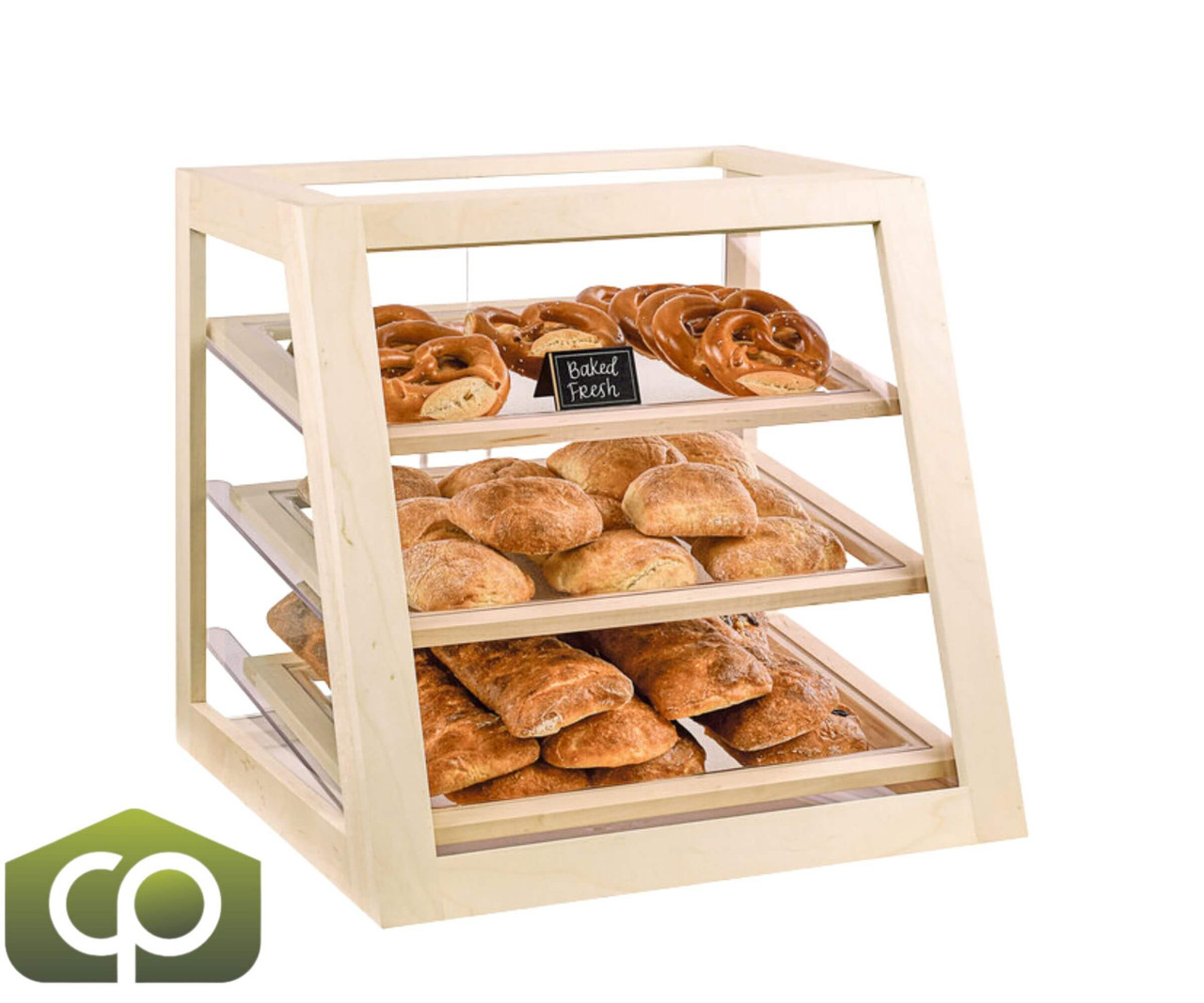 Cal-Mil 3-Tier Slanted Blonde Maple Wood Attendant Serve  Front Display Case-Chicken Pieces