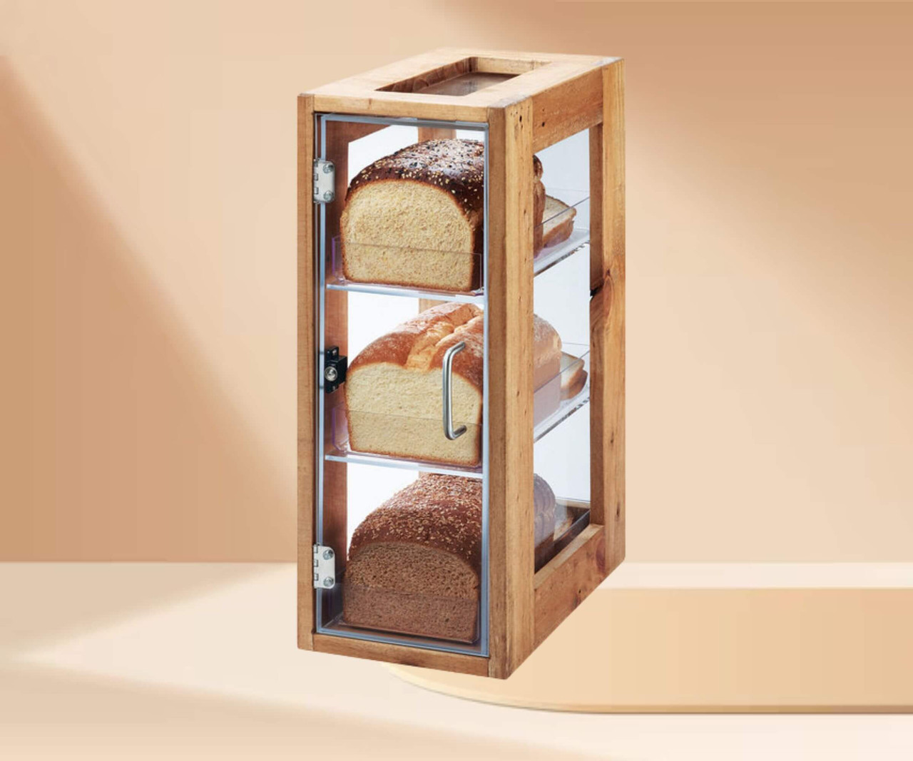 Cal-Mil 3" x 8" x 20 1/2" Madera Rustic Pine 3 Tier Bread Display Case-Chicken Pieces