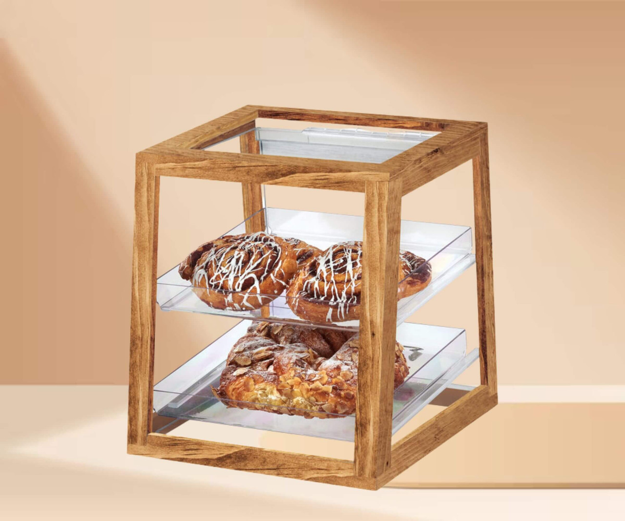 Cal-Mil 12 1/4" x 11 1/2" x 12 1/2" Madera Rustic Pine 2-Tier  Display Case-Chicken Pieces