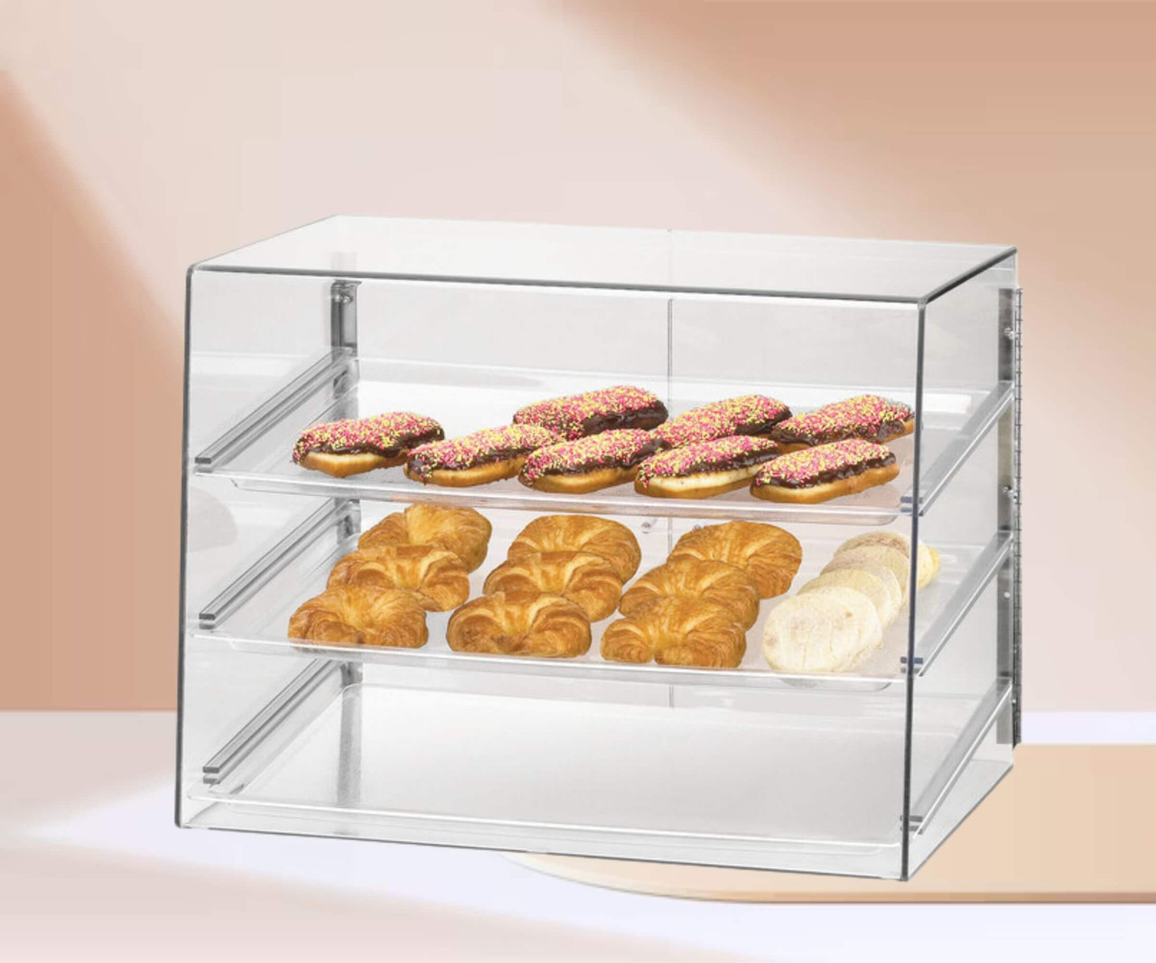 Cal-Mil Classic 27" x 20" x 20" Three Tier Pastry Display Case with Rear Door-Chicken Pieces