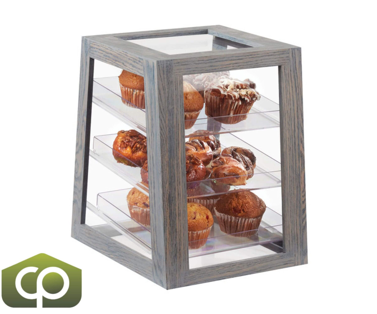 Cal-Mil Ashwood 13 1/2" x 11 1/4" x 15" Gray Oak 3-Tier Tray Display Case-Chicken Pieces