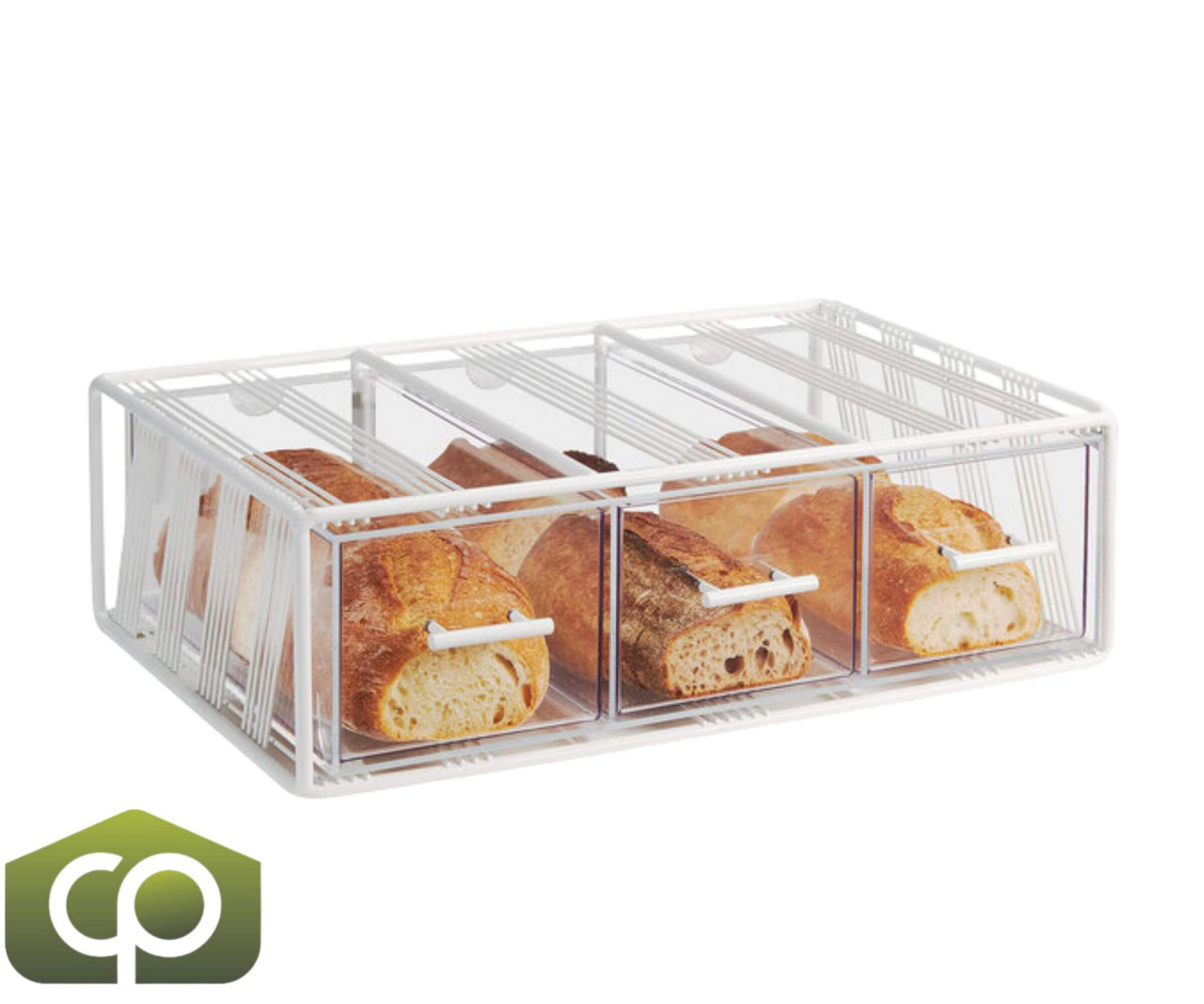 Cal-Mil 22 1/4" x 14 3/4" x 7" Portland White 3-Drawer Bread Display Case-Chicken Pieces