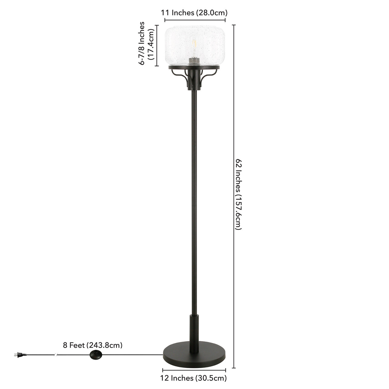 62" Black Novelty Floor Lamp With Clear Seeded Glass Globe Shade