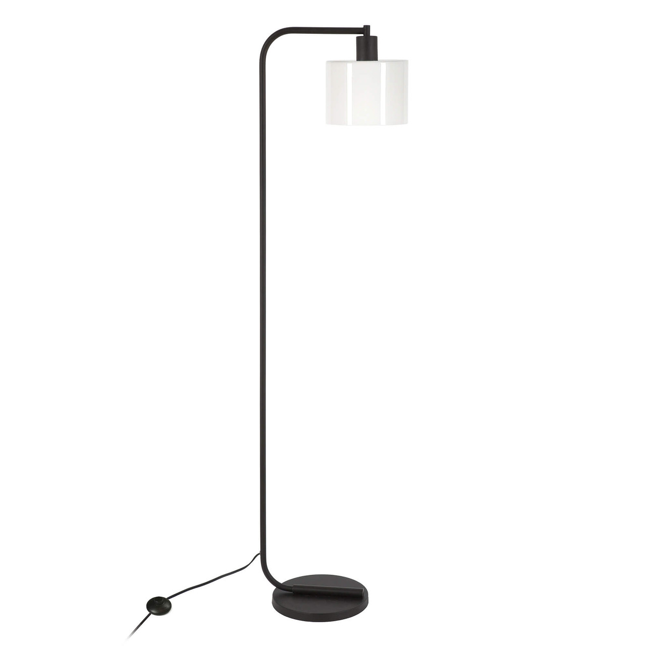 57" Black Arched Floor Lamp With White Frosted Glass Drum Shade - CP-HMEROOTS-523487