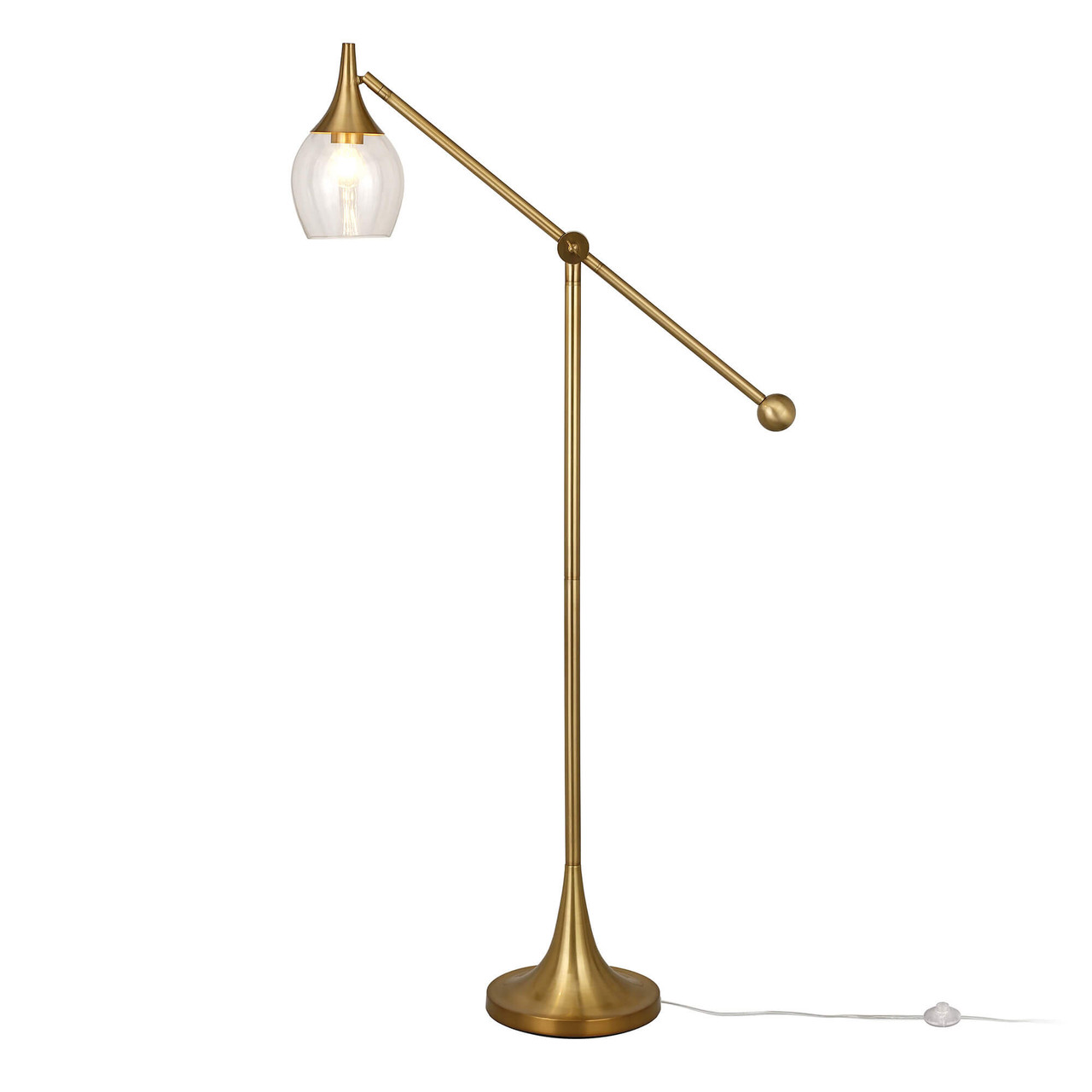 59" Brass Reading Floor Lamp With Clear Transparent Glass Empire Shade - Chicken Pieces