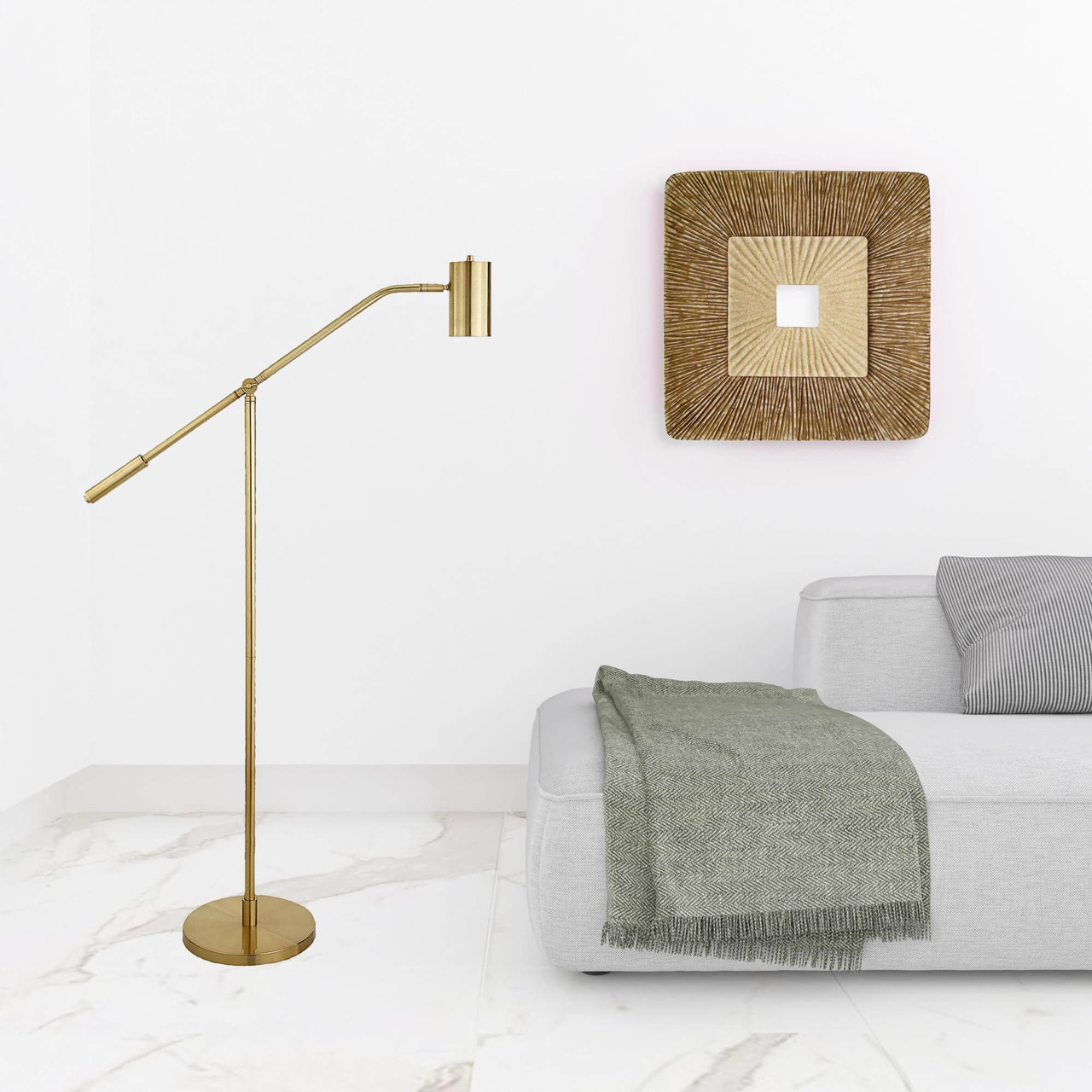 60" Brass Swing Arm Floor Lamp With Brass Drum Shade - Chicken Pieces