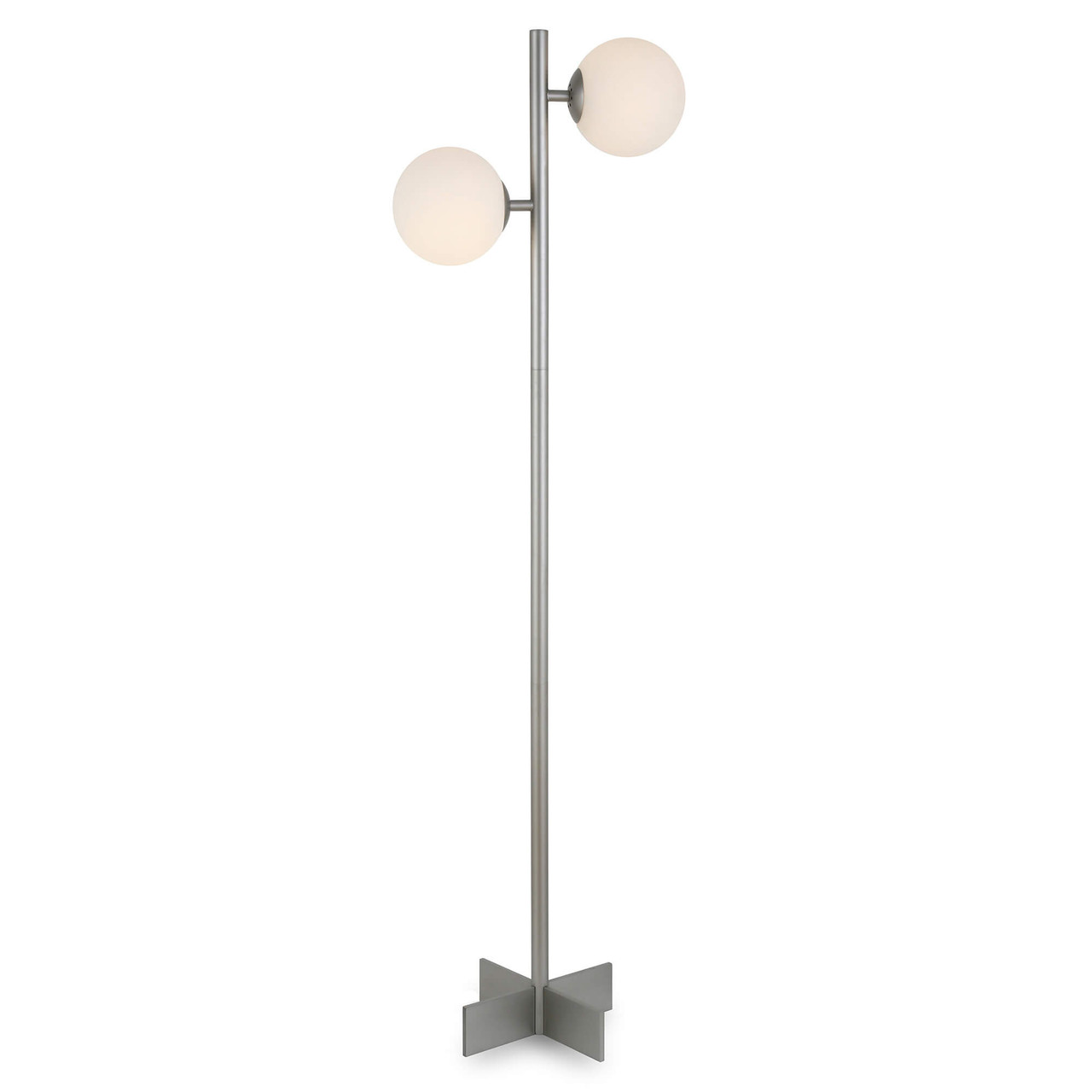 70" Nickel Two Light Tree Floor Lamp With White Frosted Glass Globe Shade - Chicken Pieces