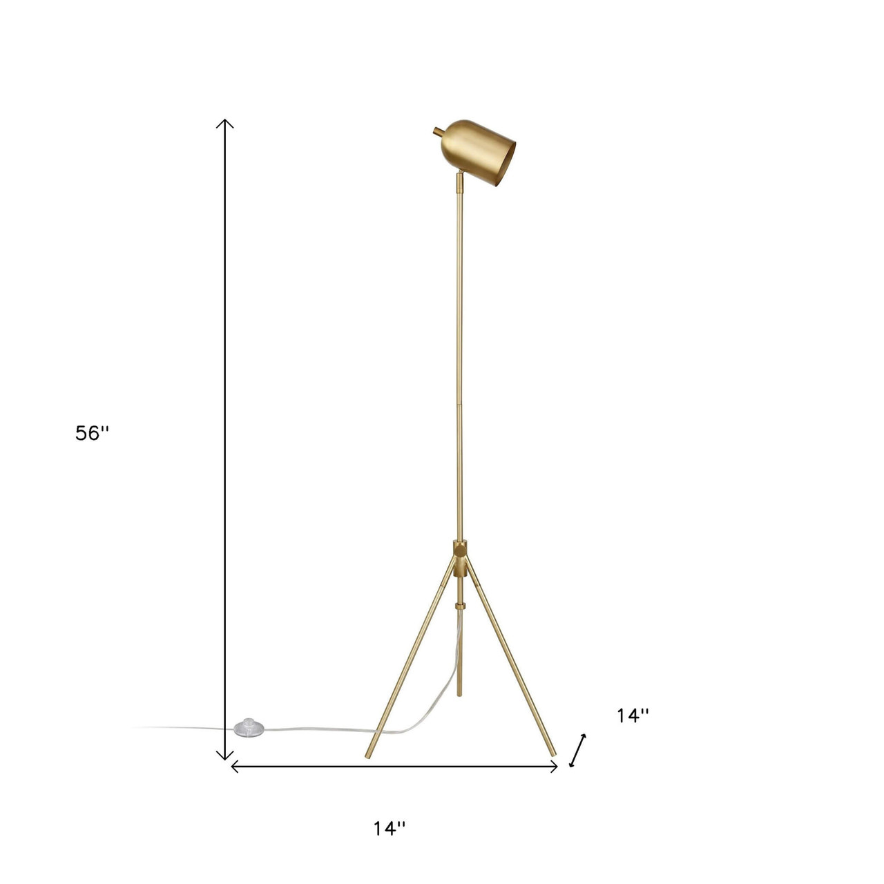 56" Brass Tripod Floor Lamp With Brass Dome Shade