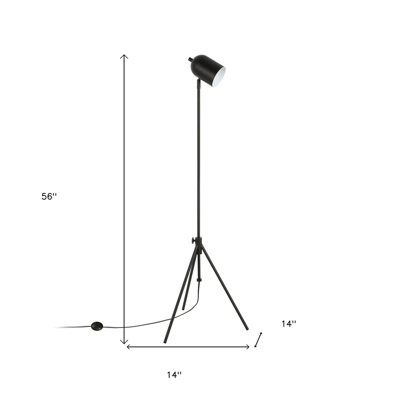 56" Black Tripod Floor Lamp With Black Dome Shade