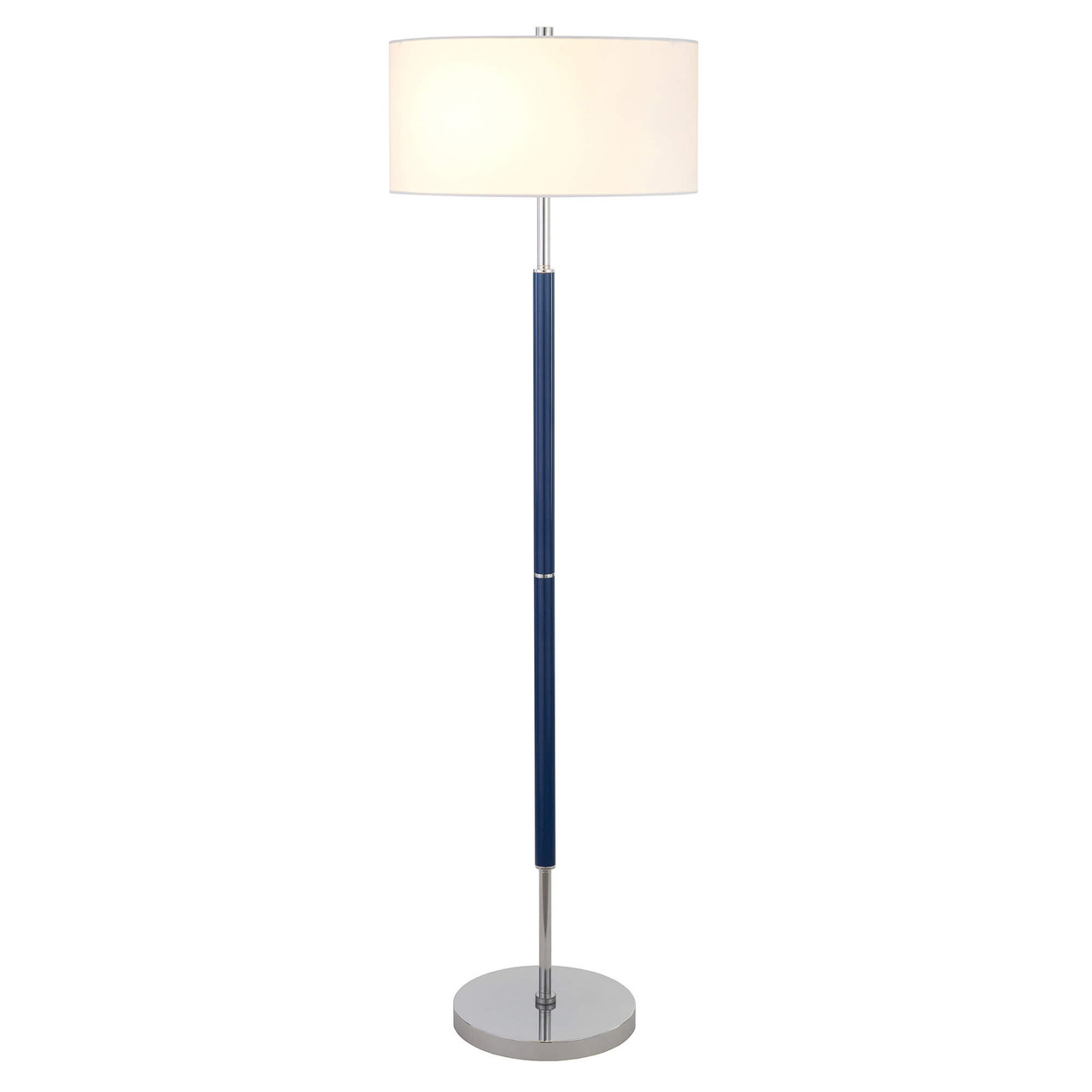 61" Blue Two Light Traditional Shaped Floor Lamp With White Frosted Glass Drum Shade