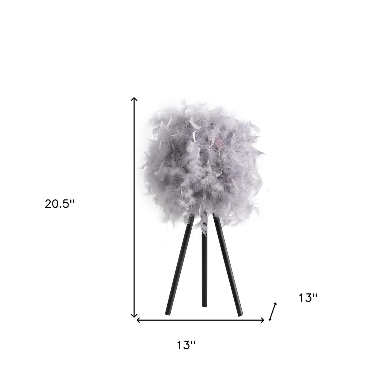 21" Soft Gray Feather Shade Modern Tripod Metal Table Lamp