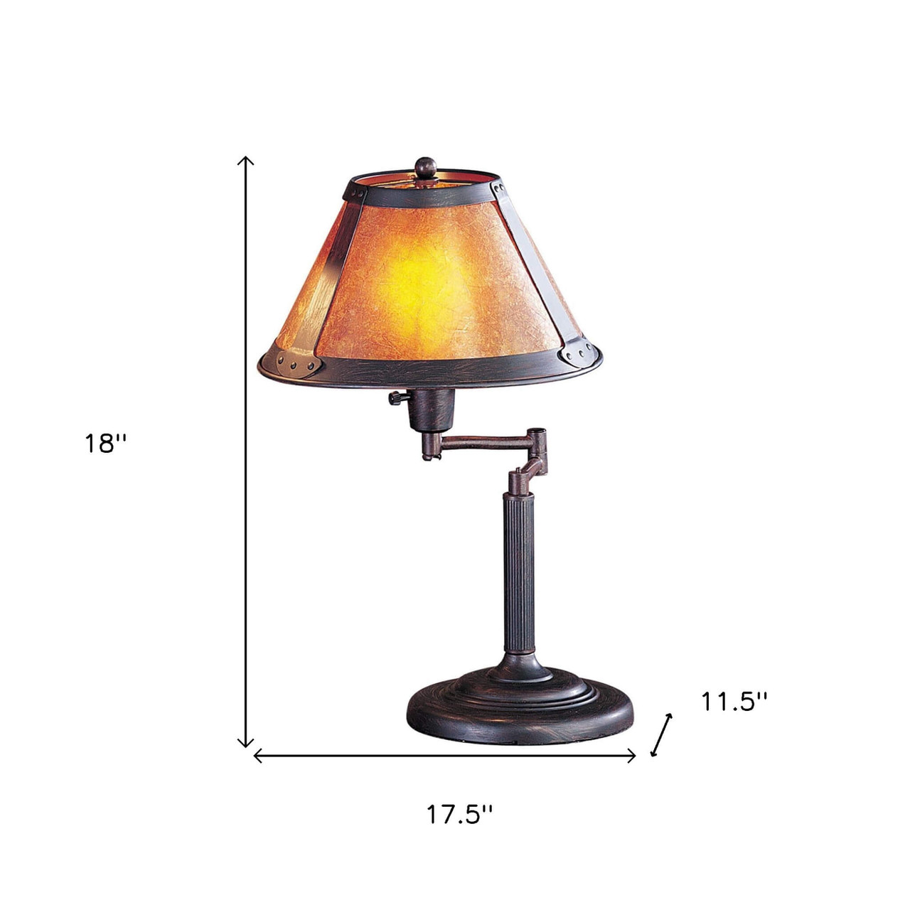 18" Rust Metal Table Lamp With Amber Empire Shade