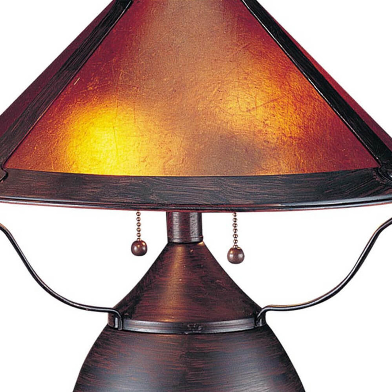 17" Rust Metal Two Light Table Lamp With Amber Empire Shade