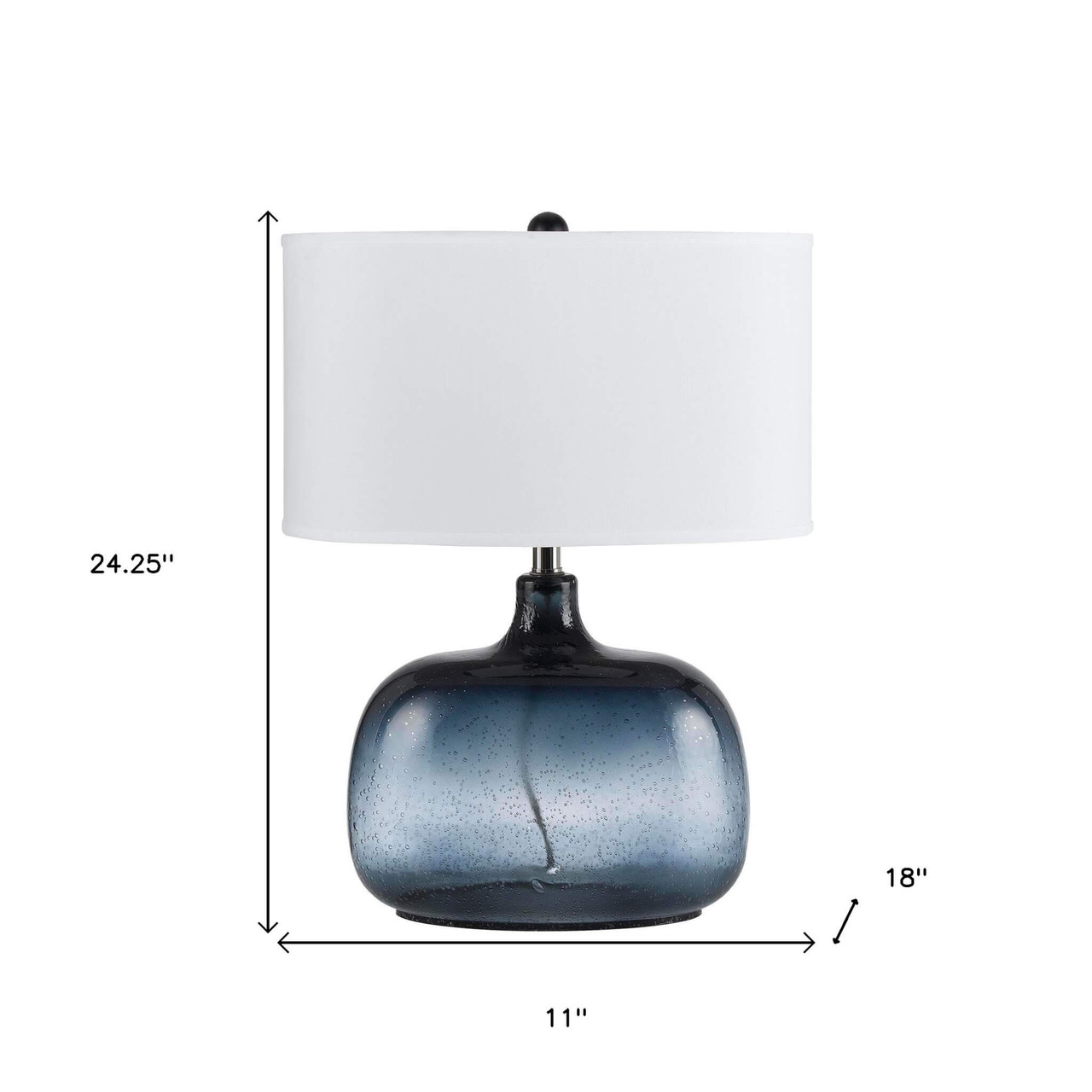 24" Dark Blue Glass Table Lamp With White Novelty Shade