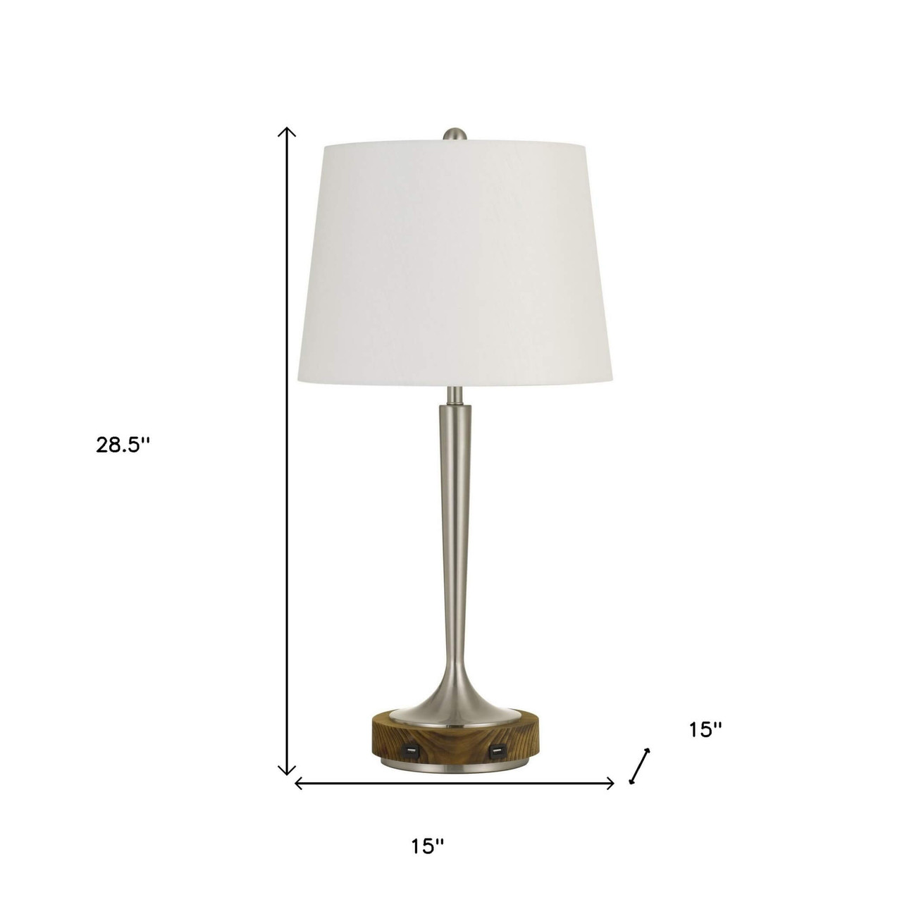 29" Nickel Metal Usb Table Lamp With Off White Empire Shade