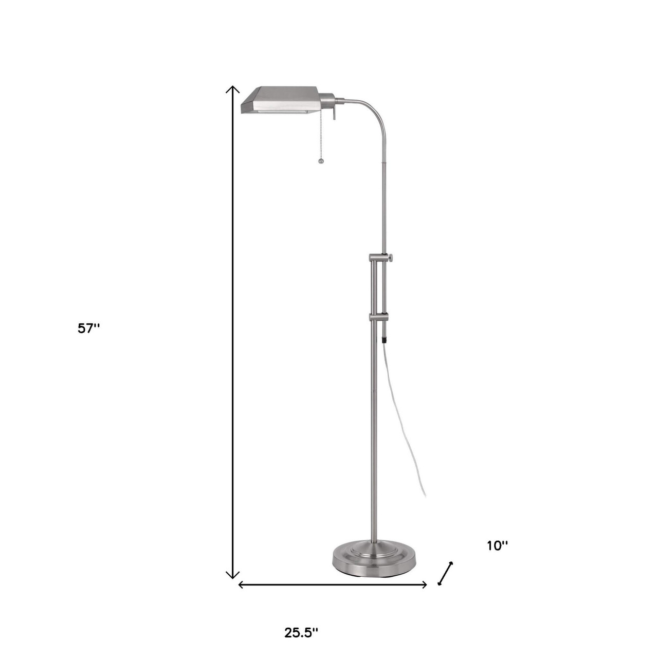 57" Nickel Adjustable Traditional Shaped Floor Lamp With Nickel Square Shade