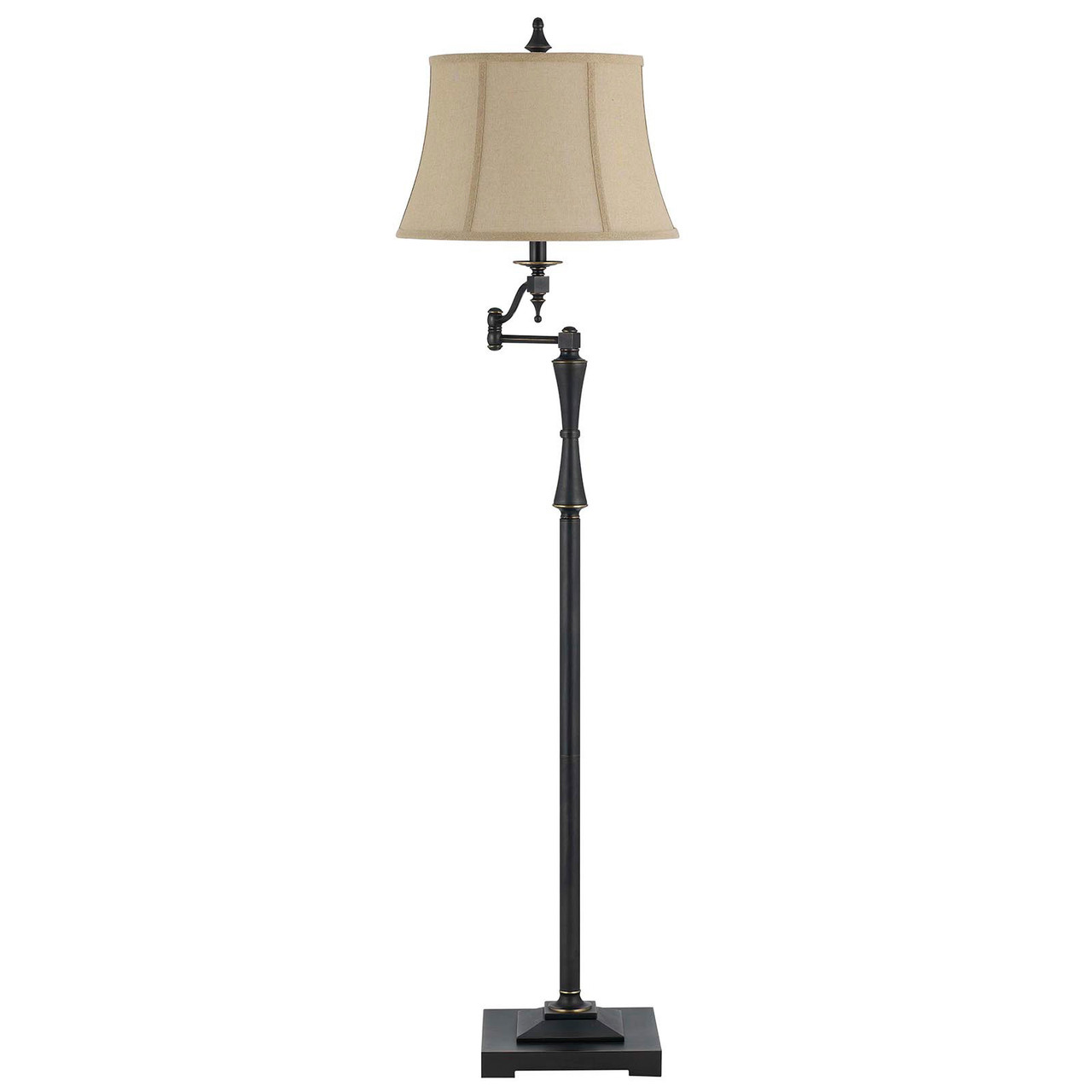 61" Bronze Swing Arm Floor Lamp With Brown Square Shade - Chicken Pieces