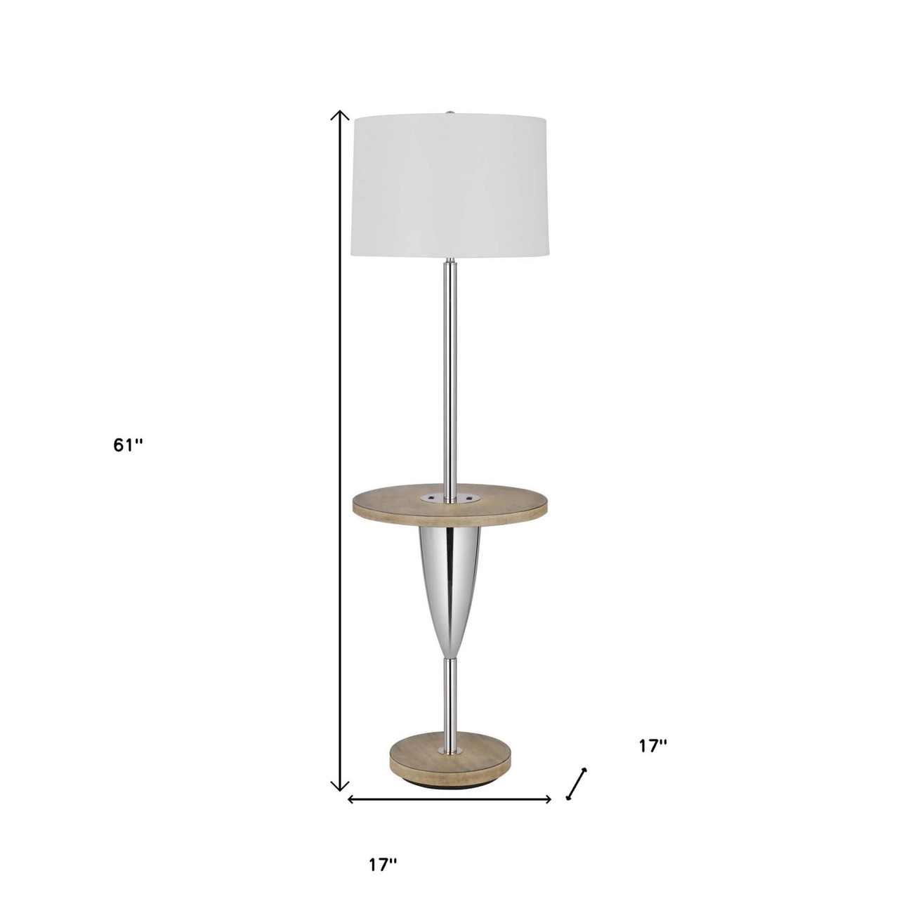 61" Chrome Tray Table Floor Lamp With White Square Shade - Chicken Pieces