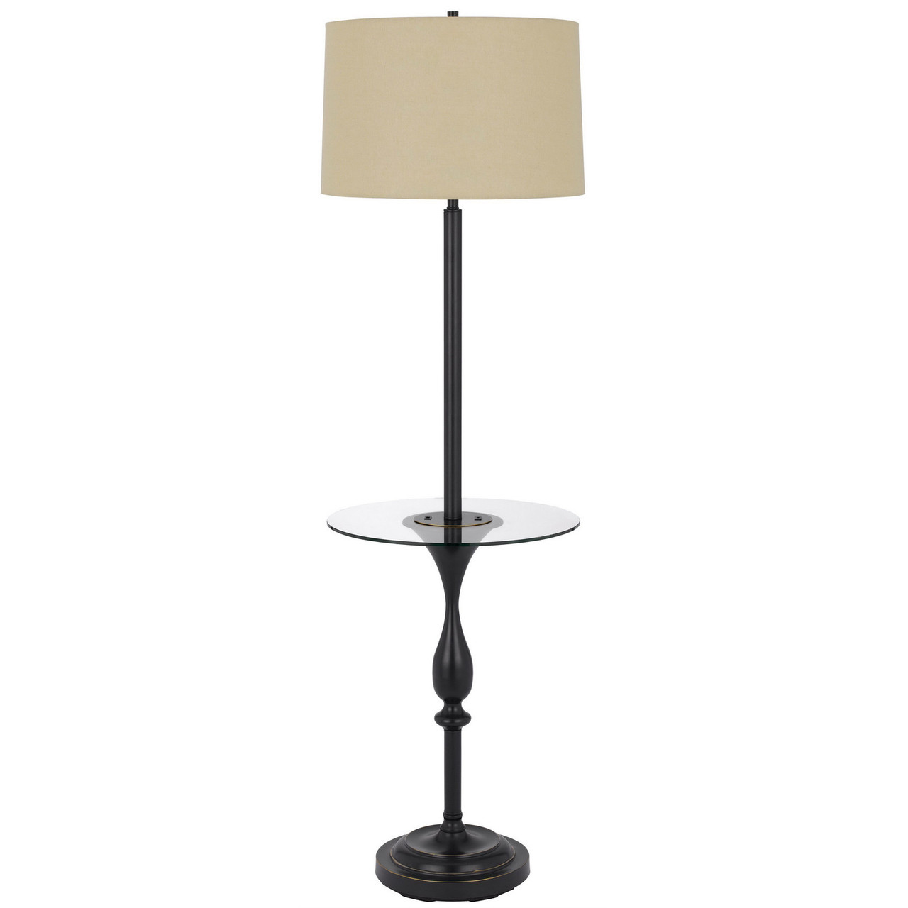 61" Bronze Tray Table Floor Lamp With Tan Transparent Glass Square Shade - Chicken Pieces