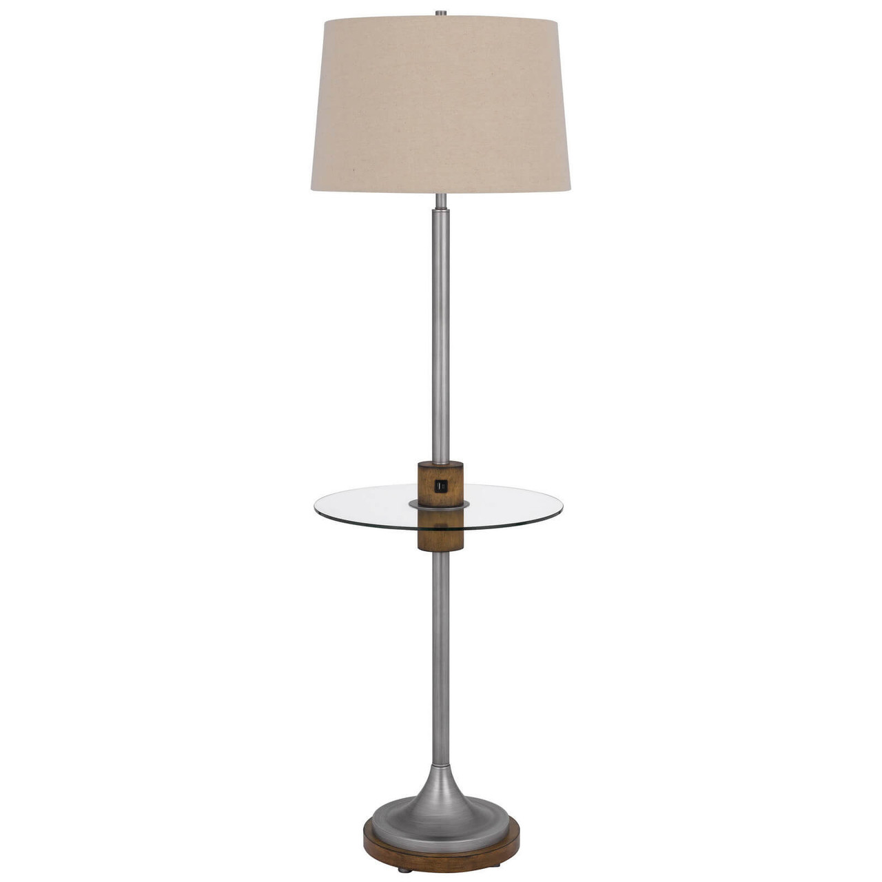 61" Pewter Tray Table Floor Lamp With Beige Transparent Glass Square Shade - Chicken Pieces