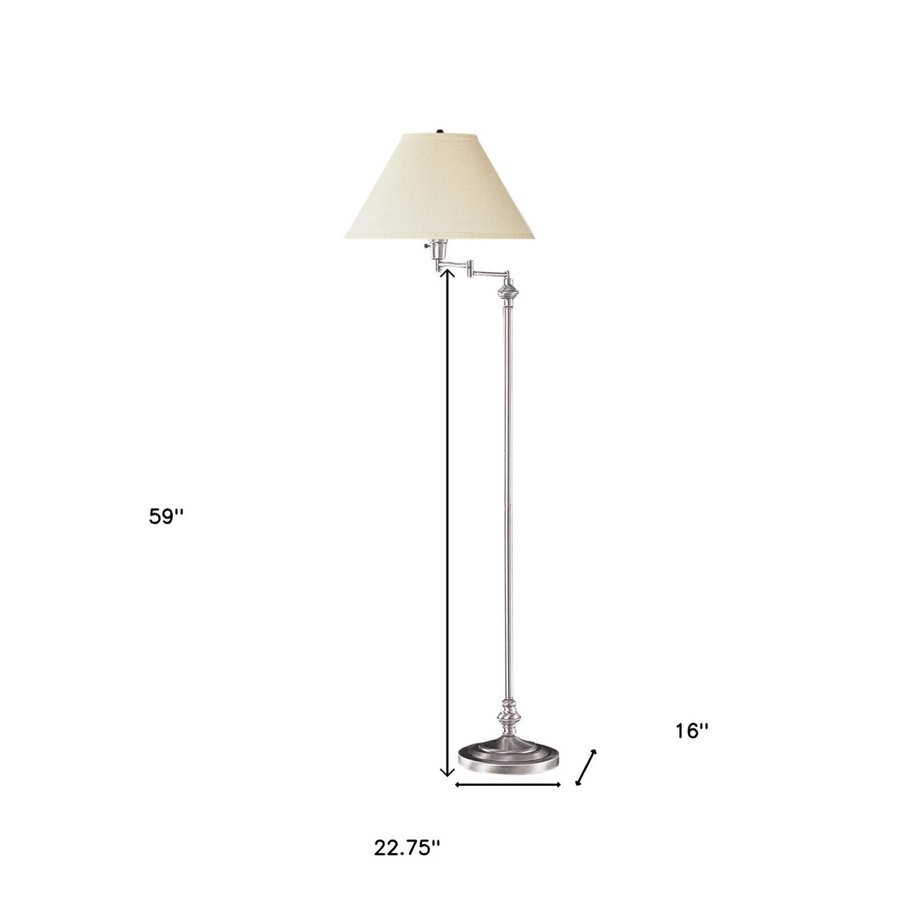 59" Nickel Swing Arm Floor Lamp With Beige Empire Shade - Chicken Pieces