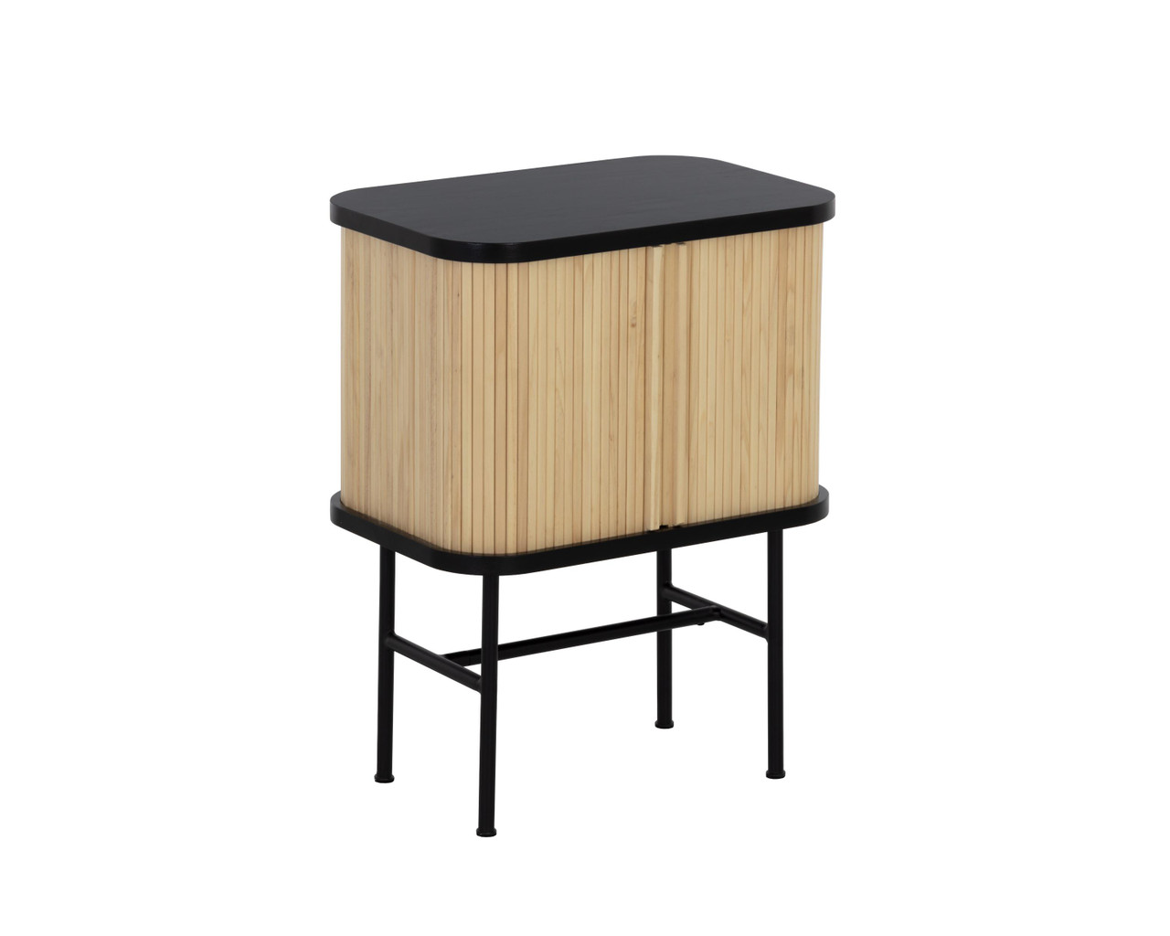 24" Natural and Black Modern Sliding Door Nightstand - Chicken Pieces