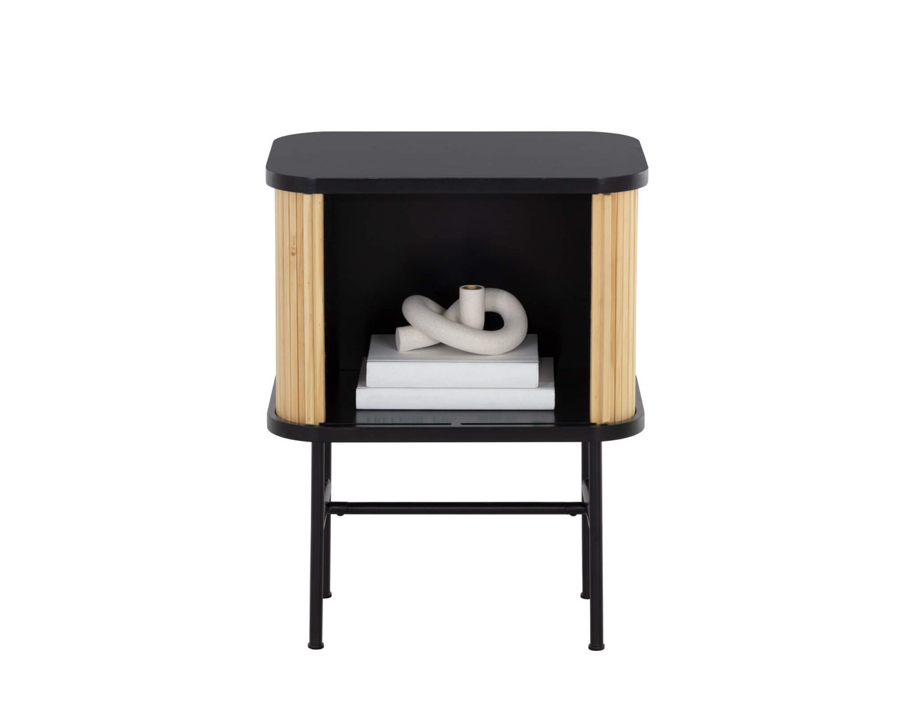 24" Natural and Black Modern Sliding Door Nightstand - Chicken Pieces