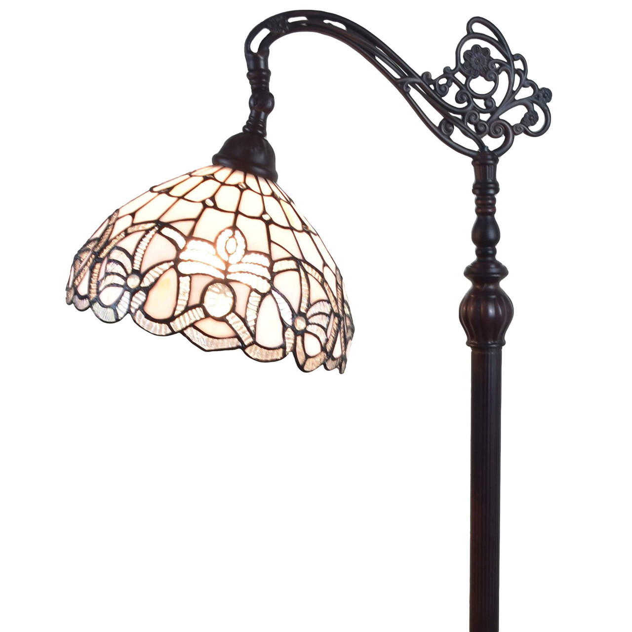 62" Brown Traditional Shaped Floor Lamp With White Stained Glass Bowl Shade - Chicken Pieces